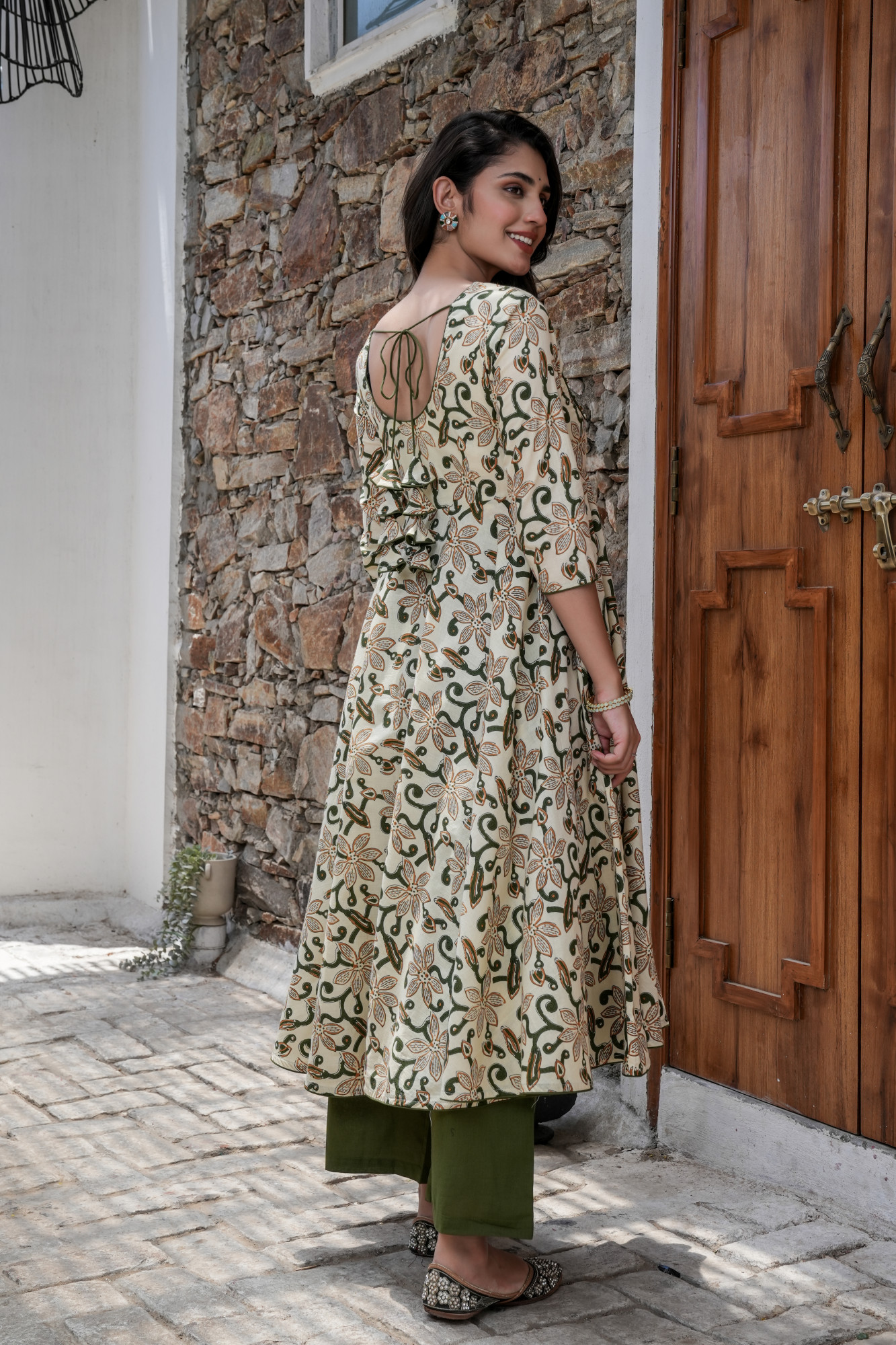 GOLF GREEN COTTON ANARKALI SET