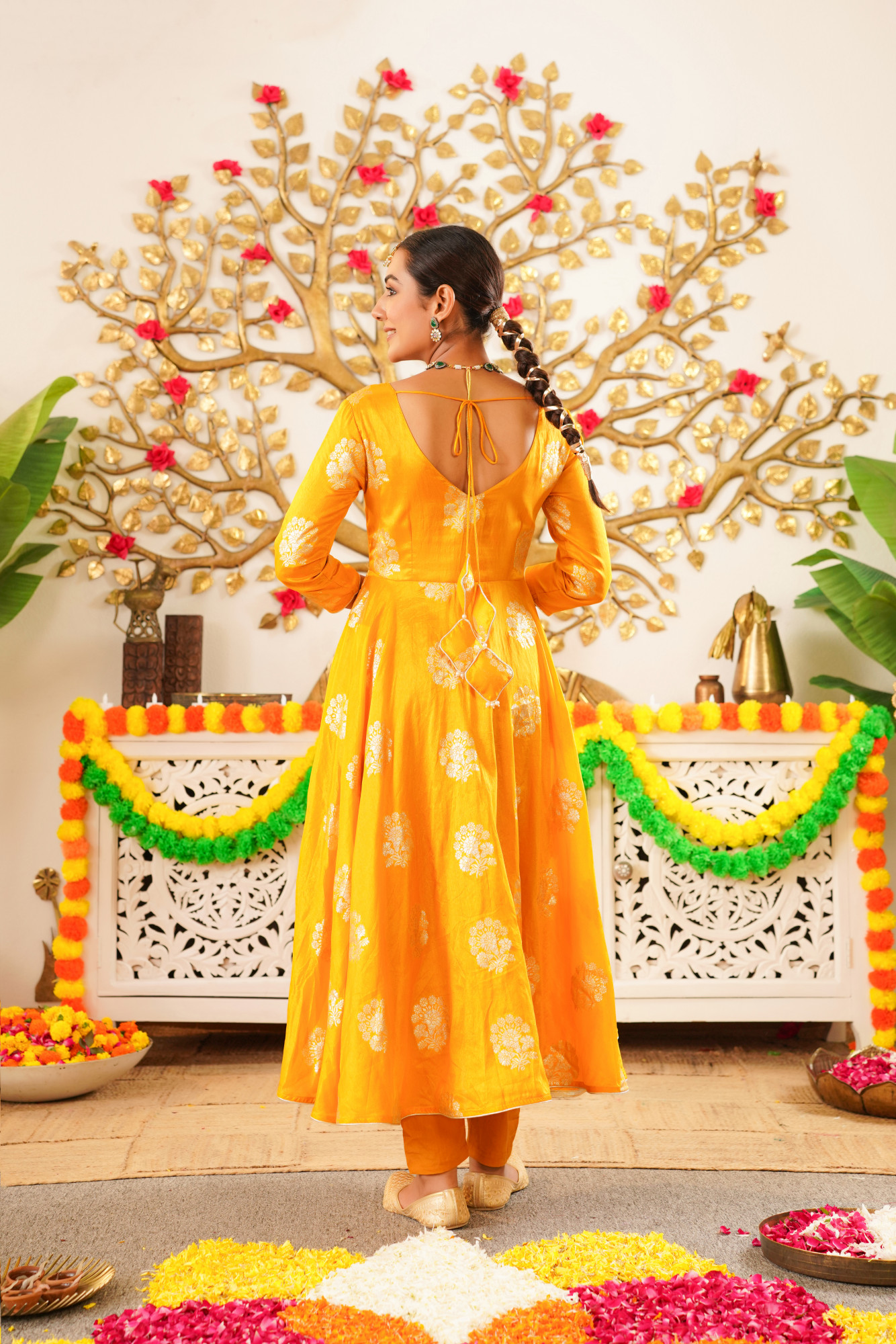 FLOWY MUSTARD SILK ANARKALI SET