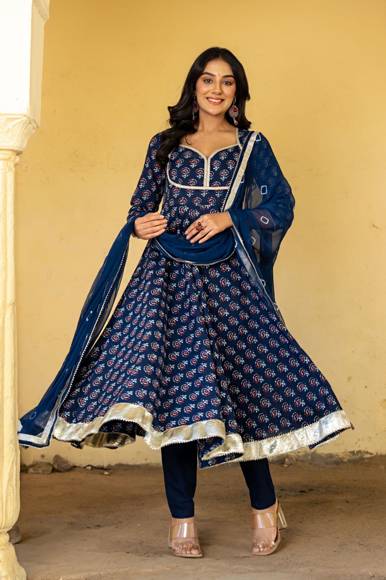 NAVY BLUE FLORAL SPLENDOR SUIT SET