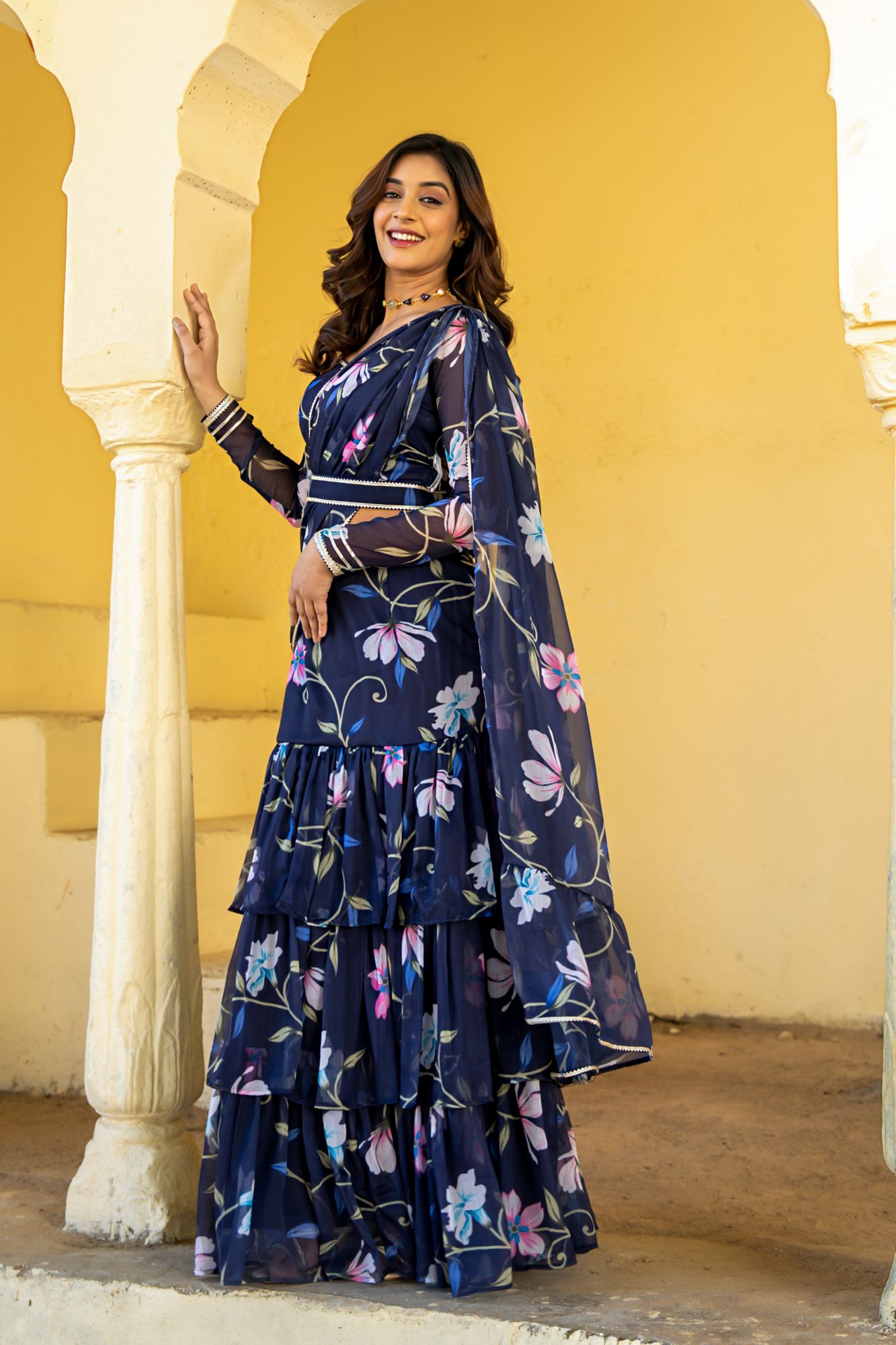 NEELAMIKA CHIFFON PRE-DRAPED SAREE