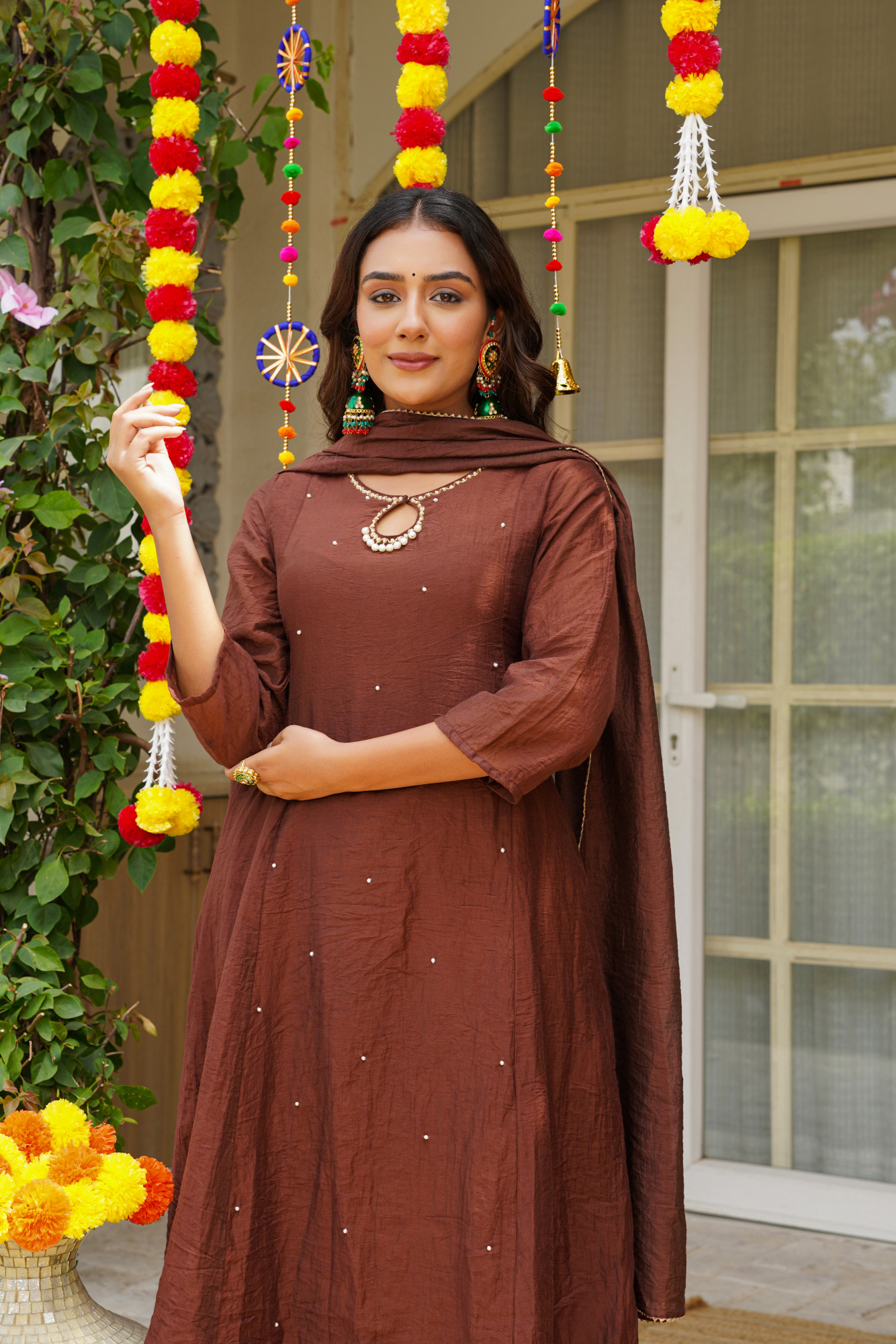 BROWN CHANDERI KURTA SET