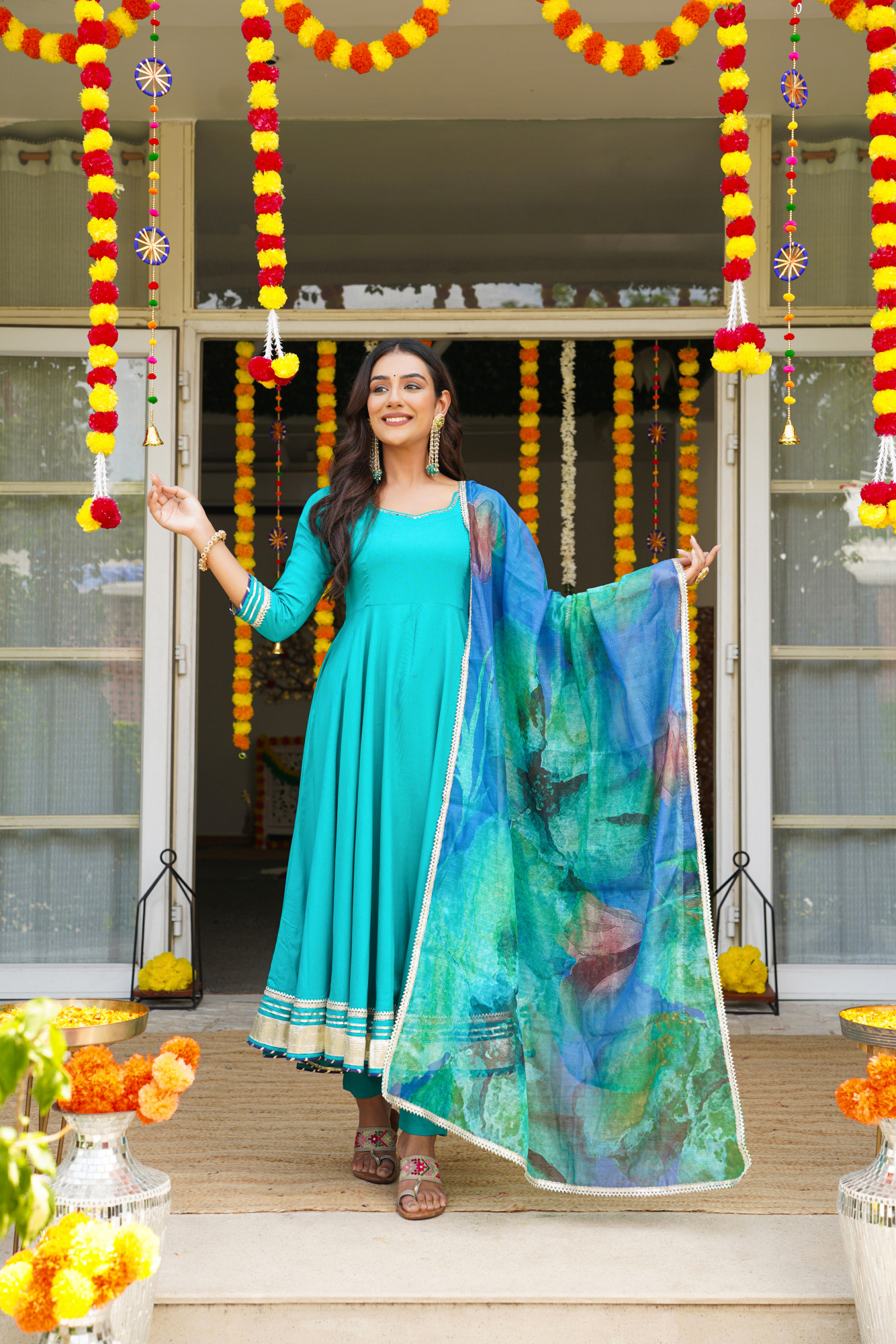 TEAL LUSTRE RAYON ANARKALI SET