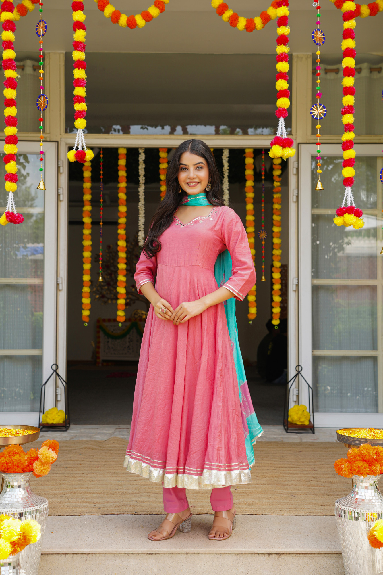 PEACH MIRROR SPARK ANARKALI SET