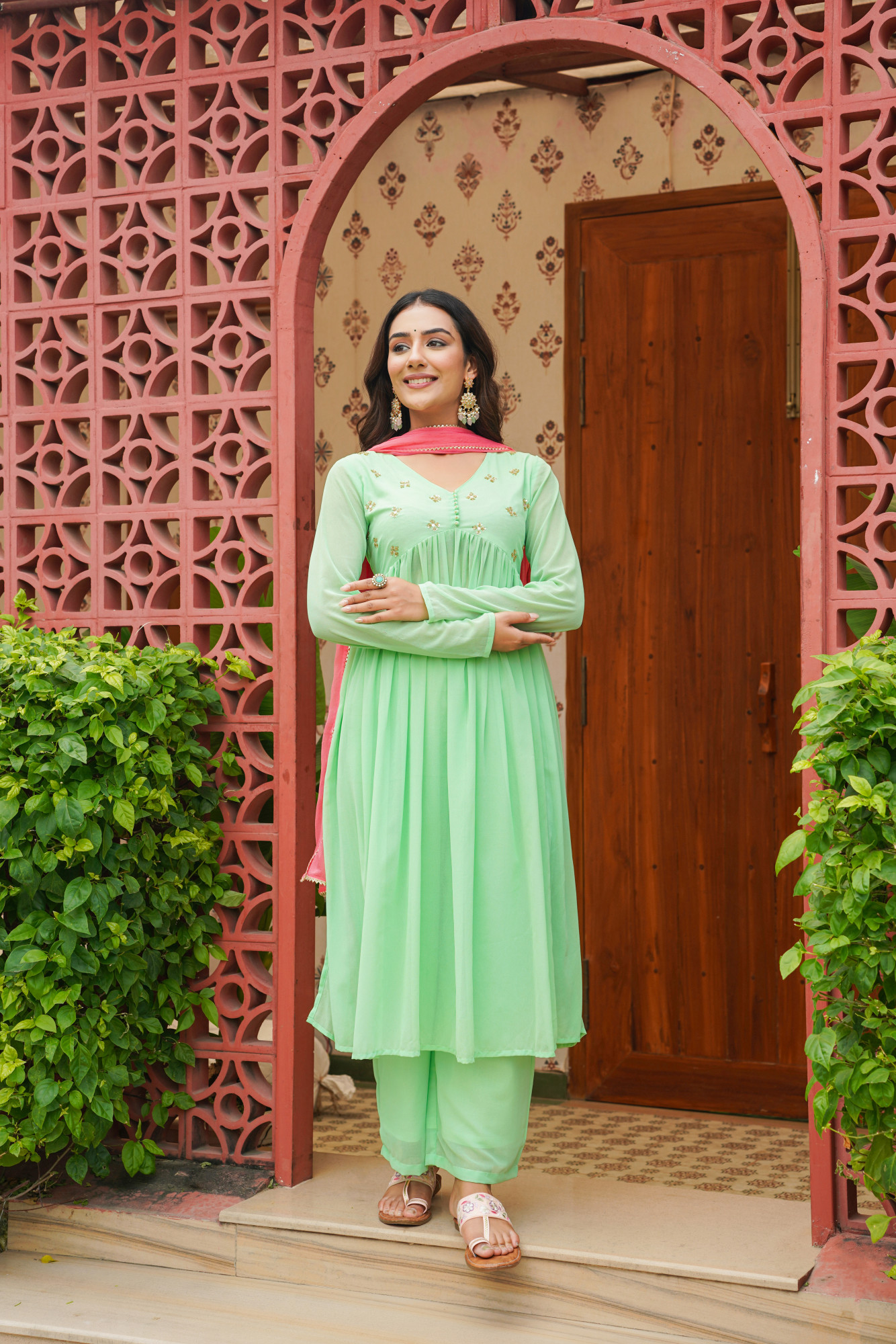 MINT SEQUIN GEORGETTE ANARKALI SET