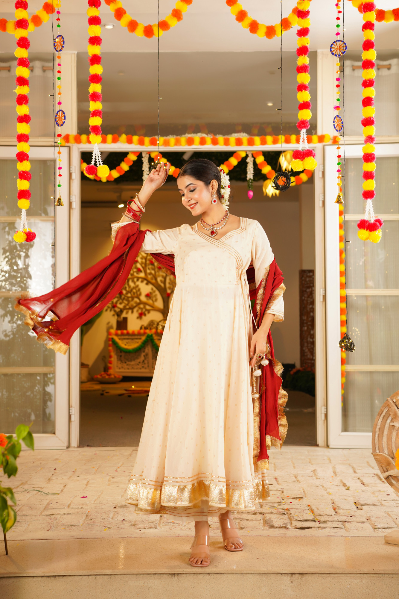 GLOWRA CREWAM CHANDERI ANARKALI SET