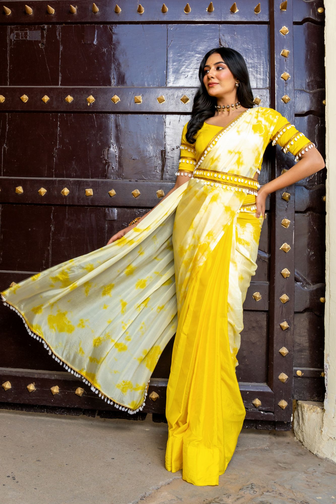 SUNFLOWER TIE-DYE PRE-DRAPED SAREE