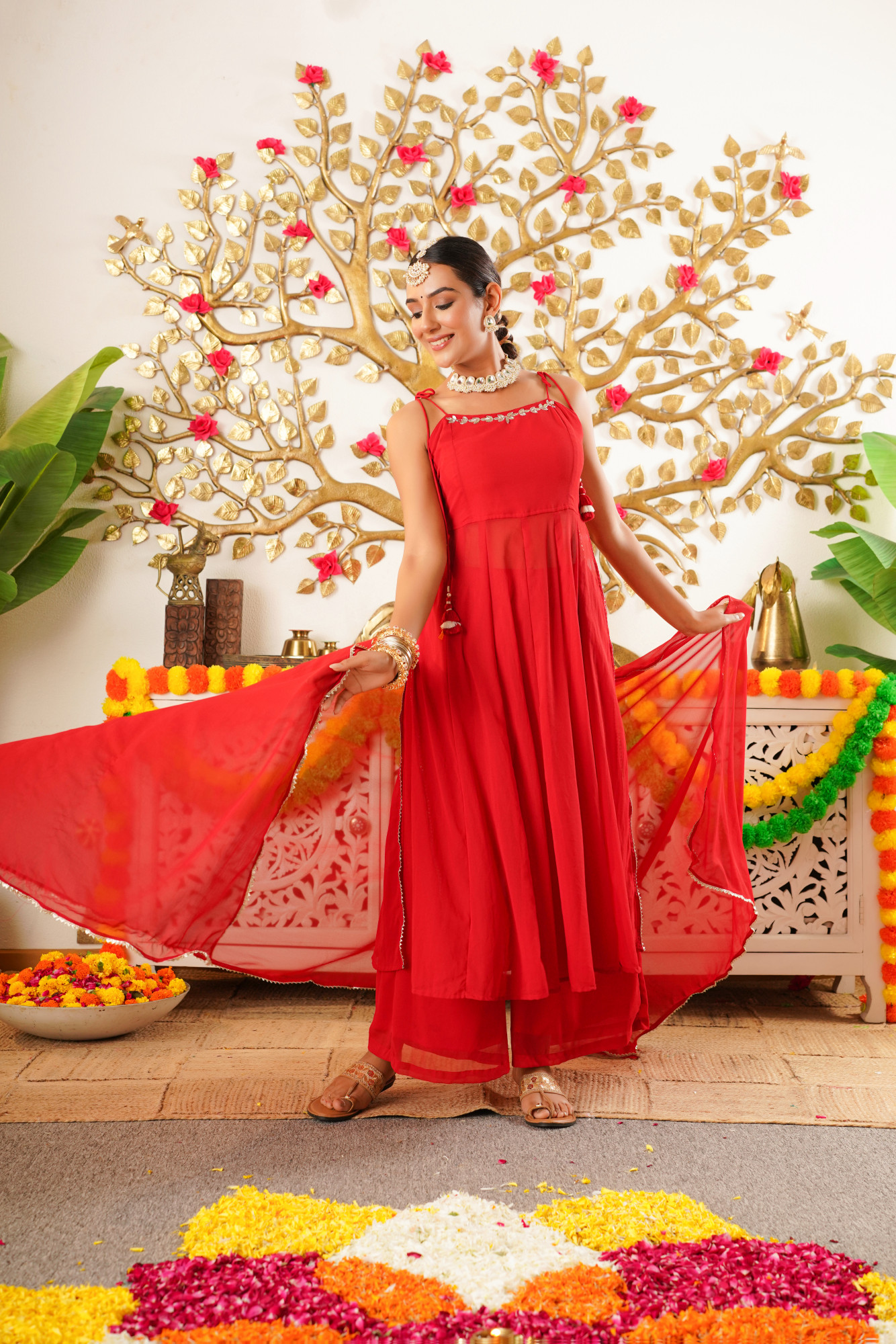 GLAM RED GEORGETTE KURTA SET