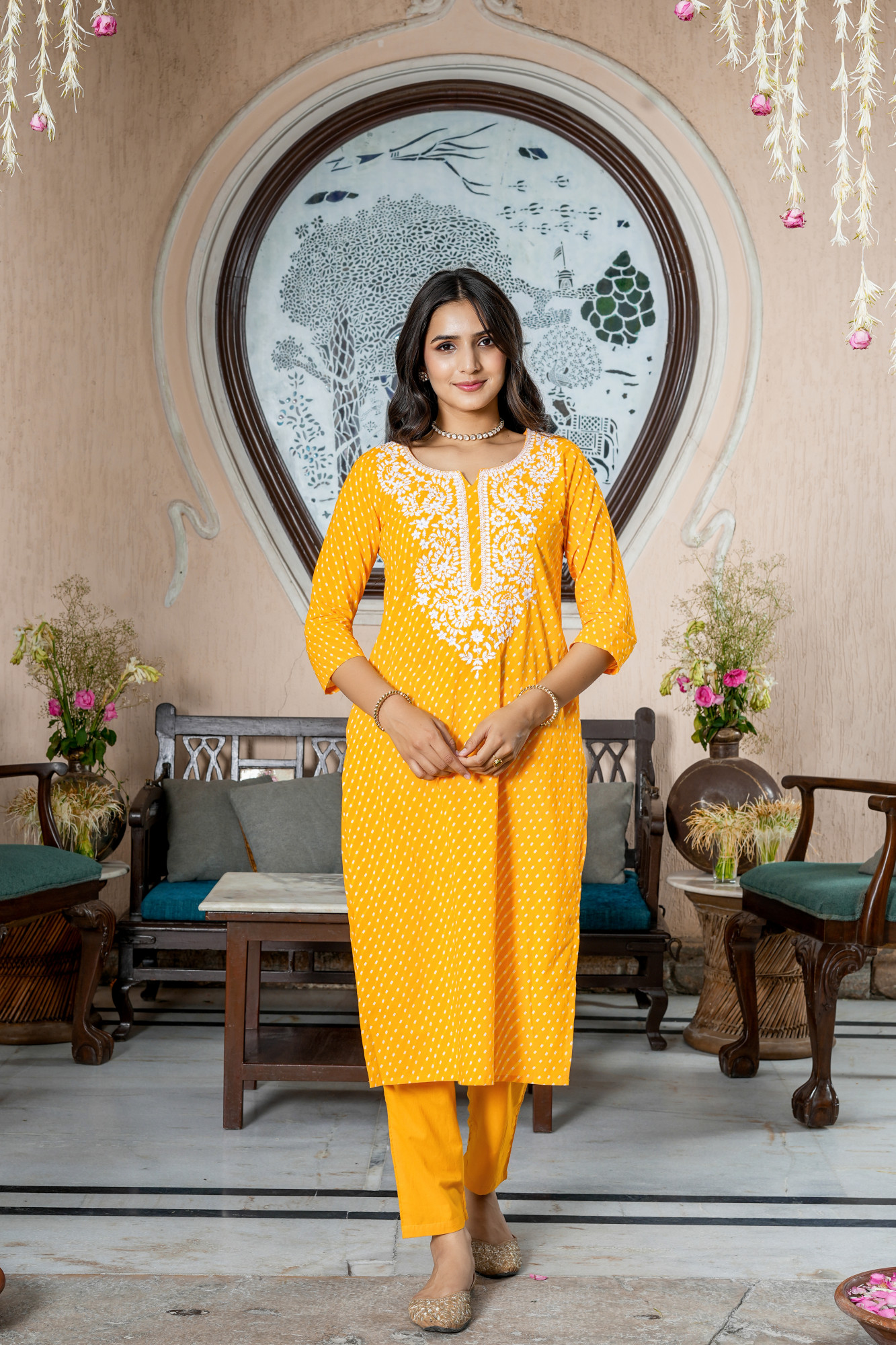 SUNSHINE BLOOM EMBROIDERED COTTON SUIT