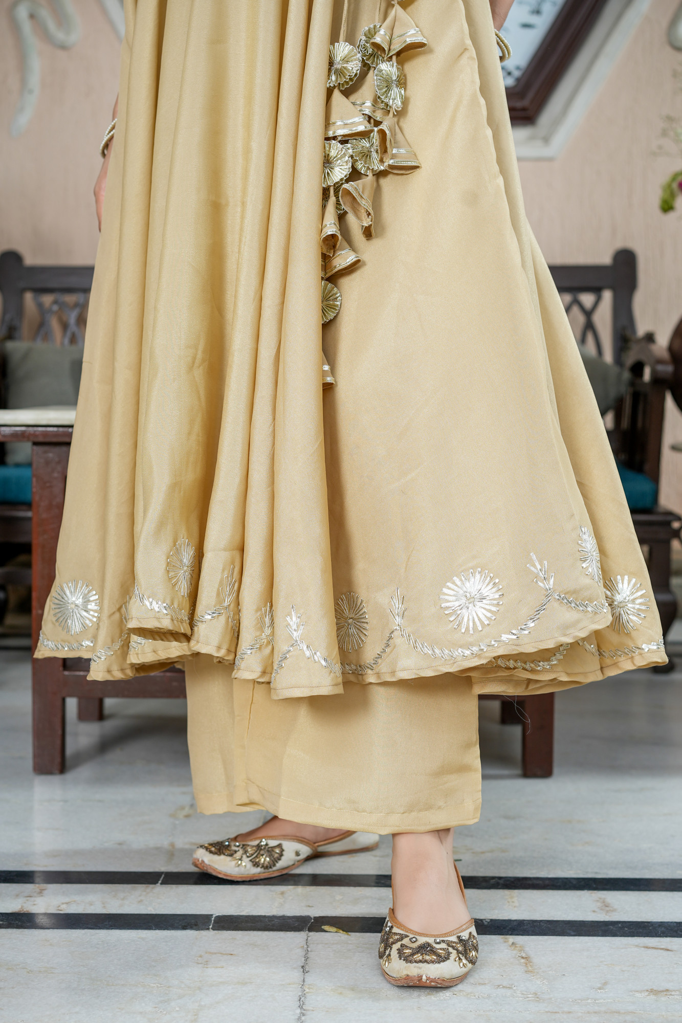 AYRA BEIGE GOTA SHIMMER SUIT SET
