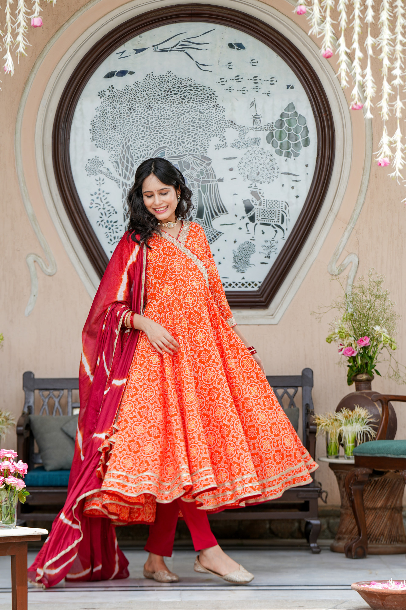 TARUNI ORANGE BANDHANI COTTON SUIT SET