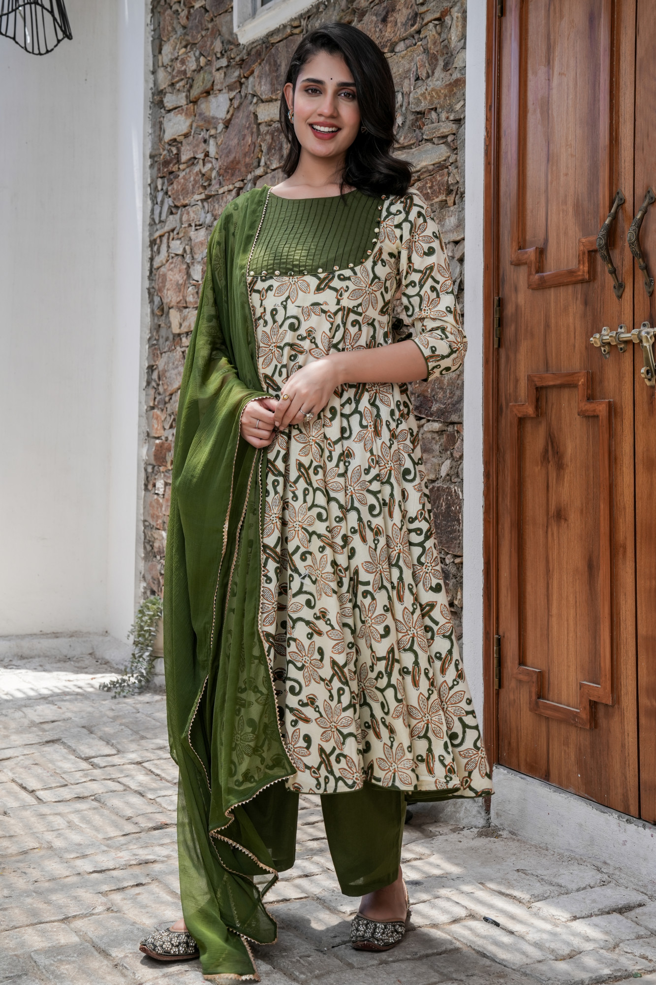 GOLF GREEN COTTON ANARKALI SET