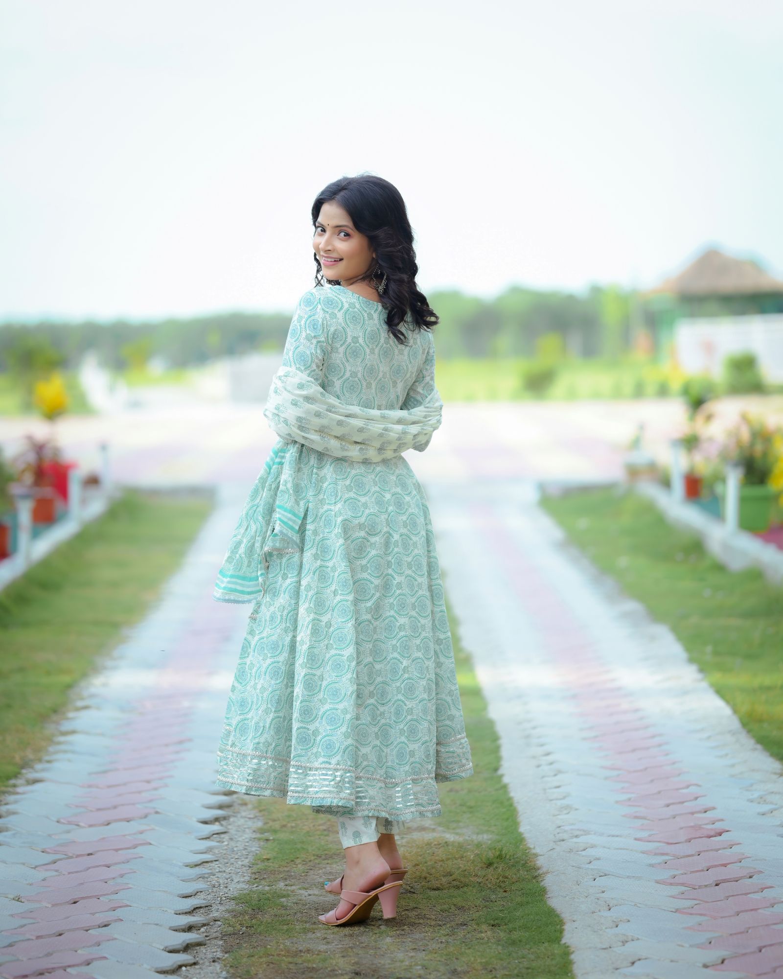 GREEN PRINTED GOTA SUIT SET