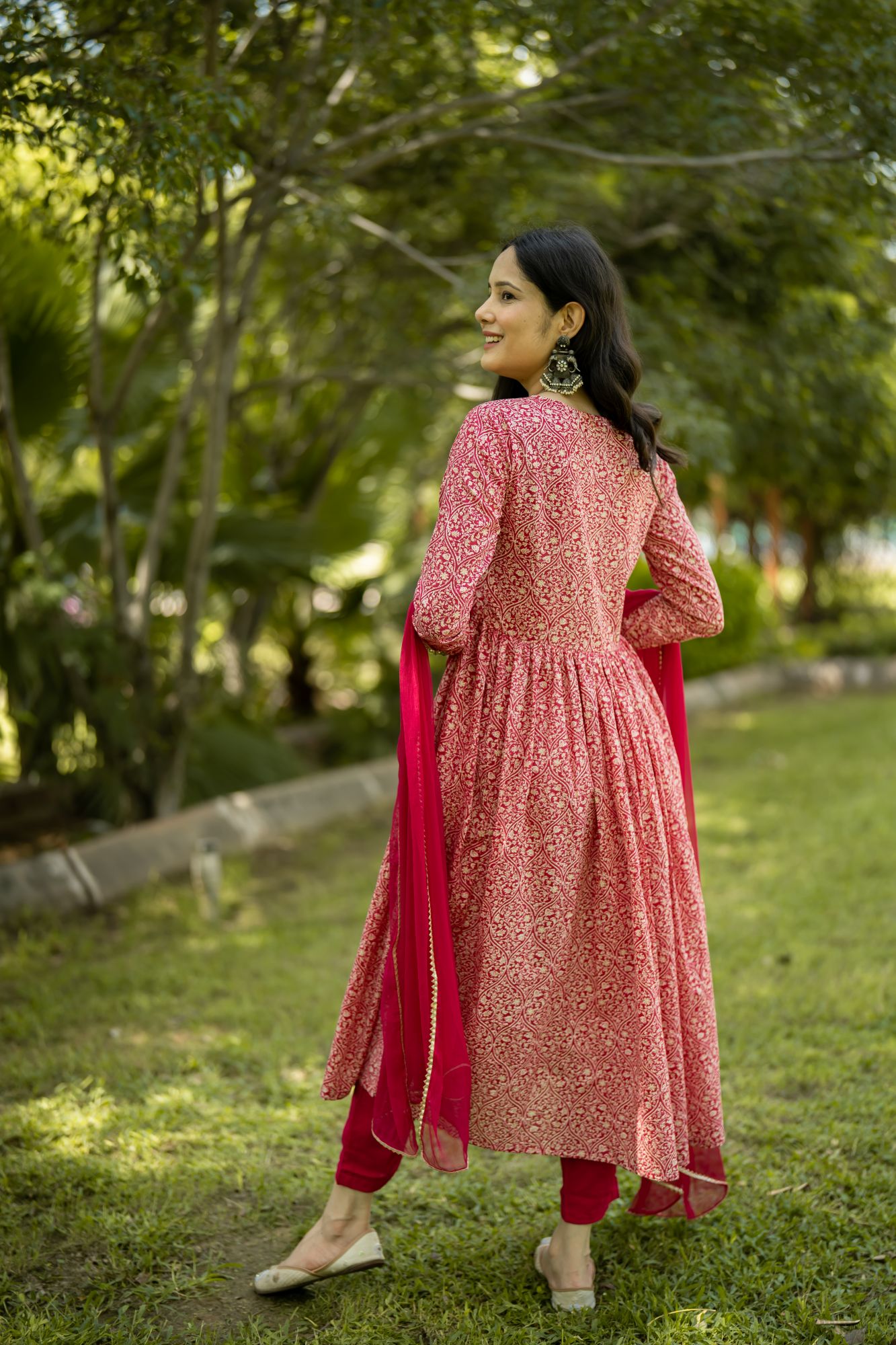 PINK COTTON FLARED KURTA SET