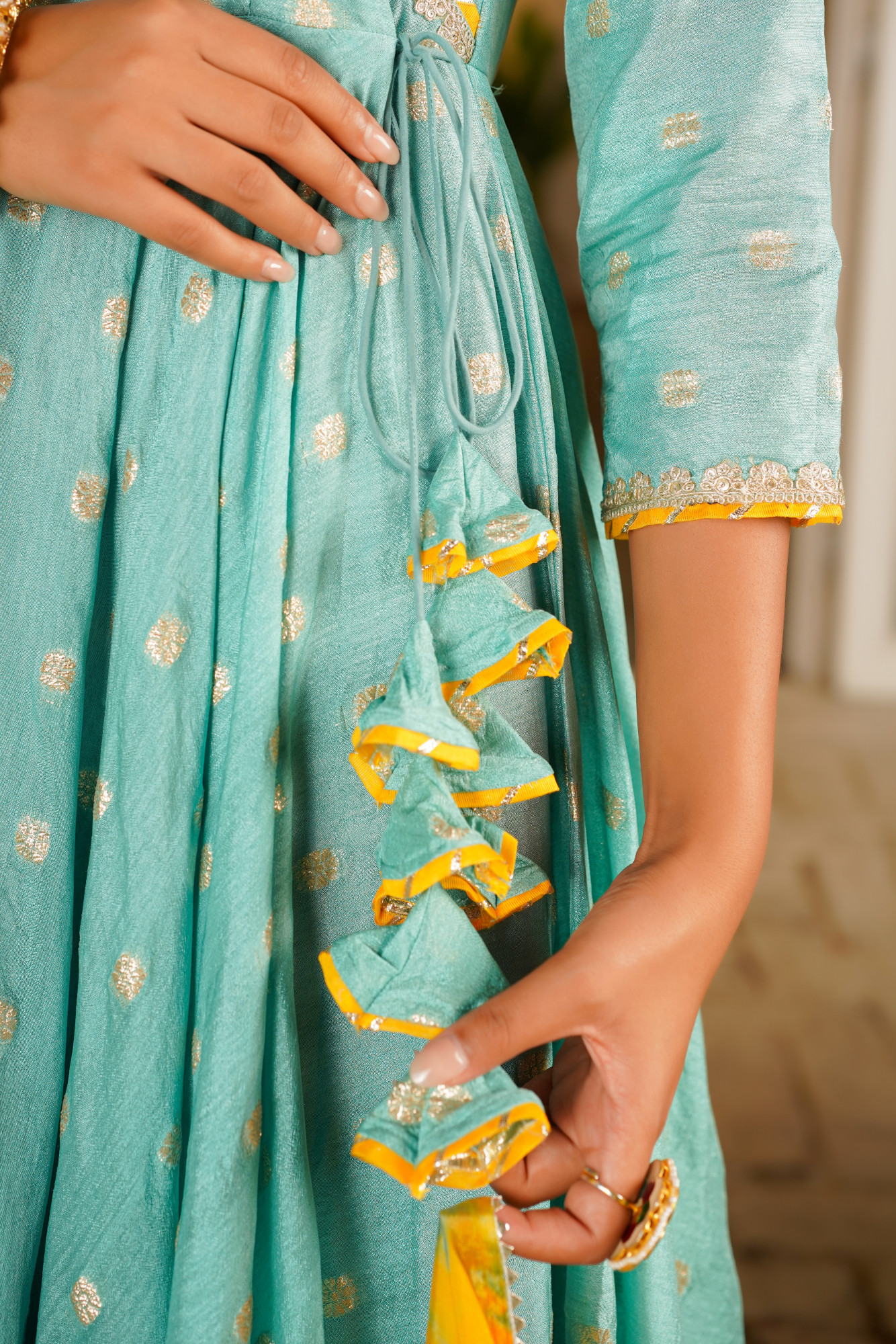 TURQUOISE SILK ANARKALI SET