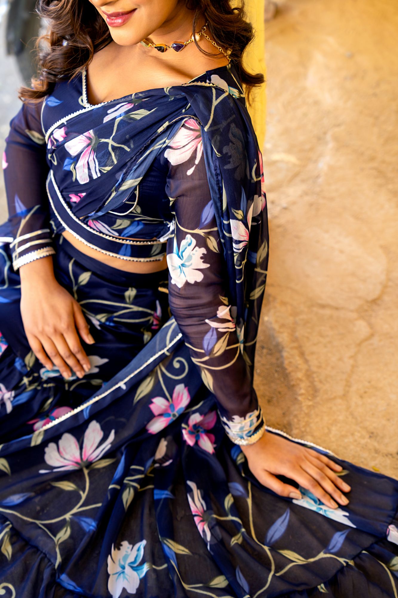 NEELAMIKA CHIFFON PRE-DRAPED SAREE