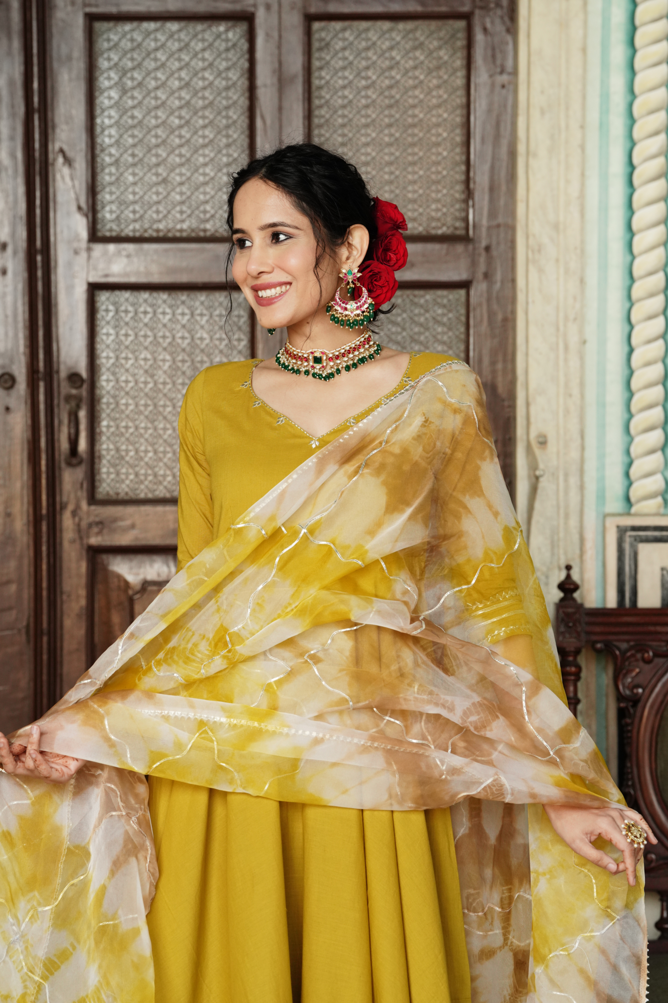 ROYAL MUSTARD LACE ANARKALI SET