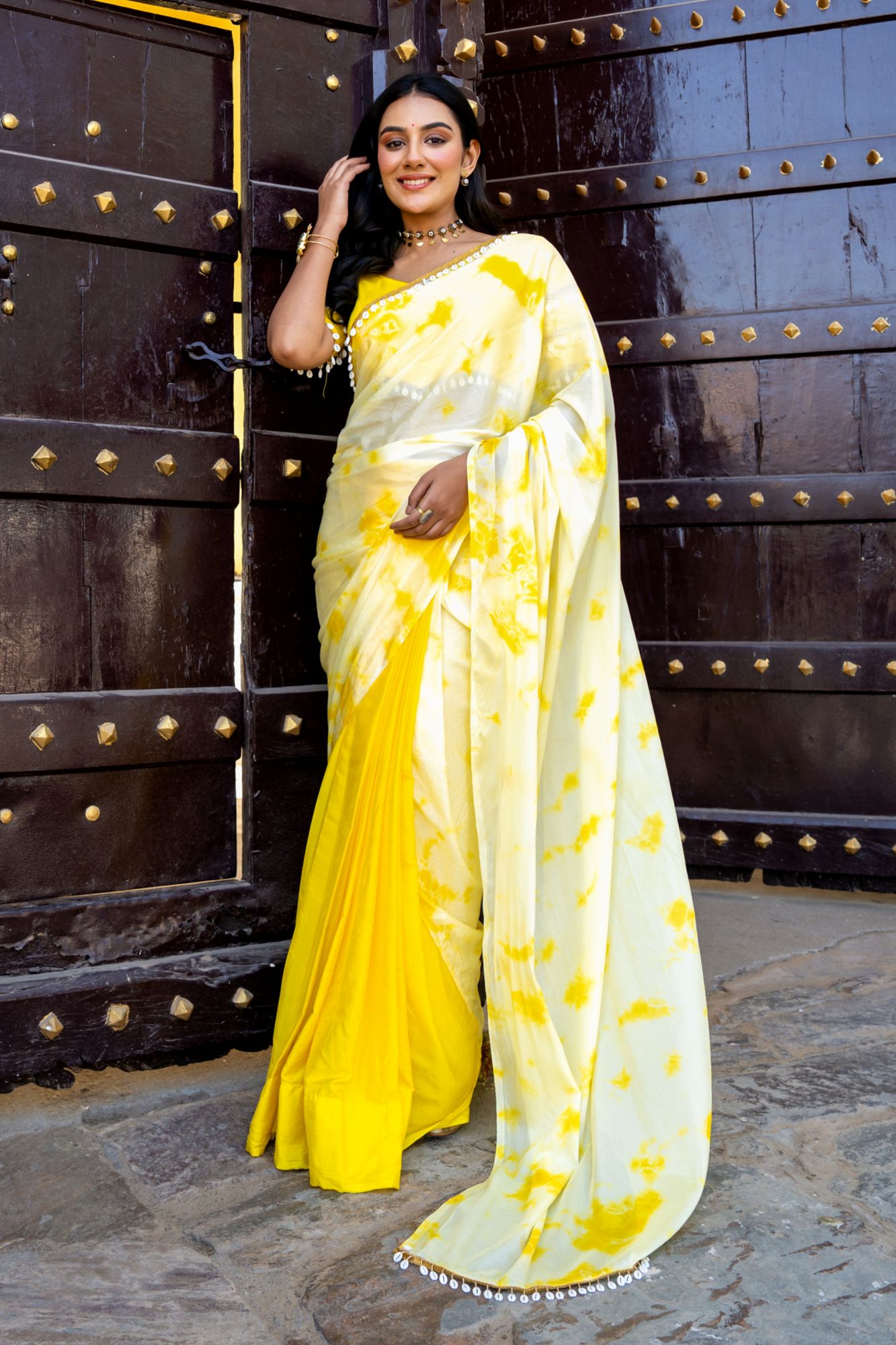 SUNFLOWER TIE-DYE PRE-DRAPED SAREE