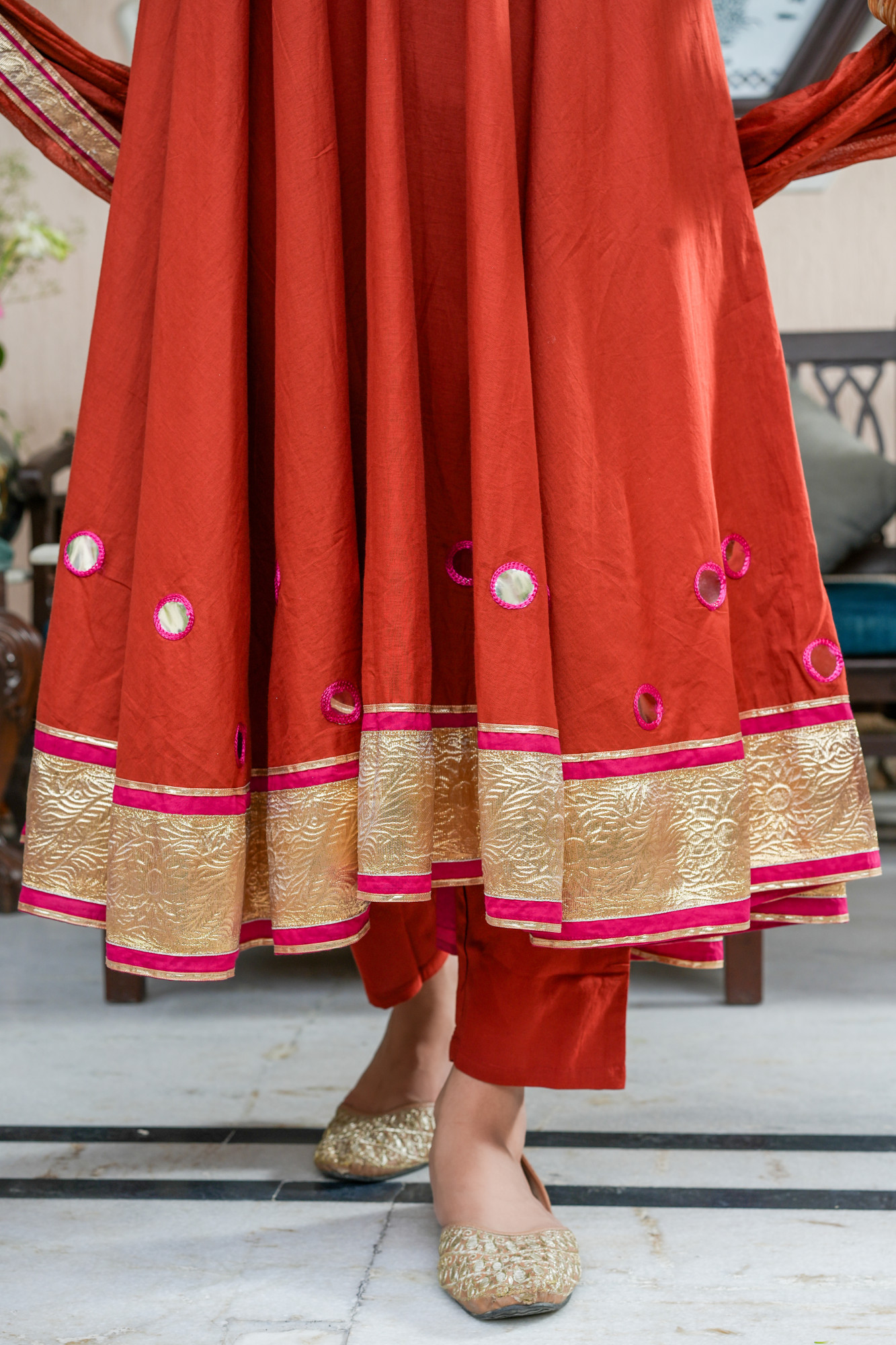 KANAK RUST MIRROR GOTTA ANARKALI SET