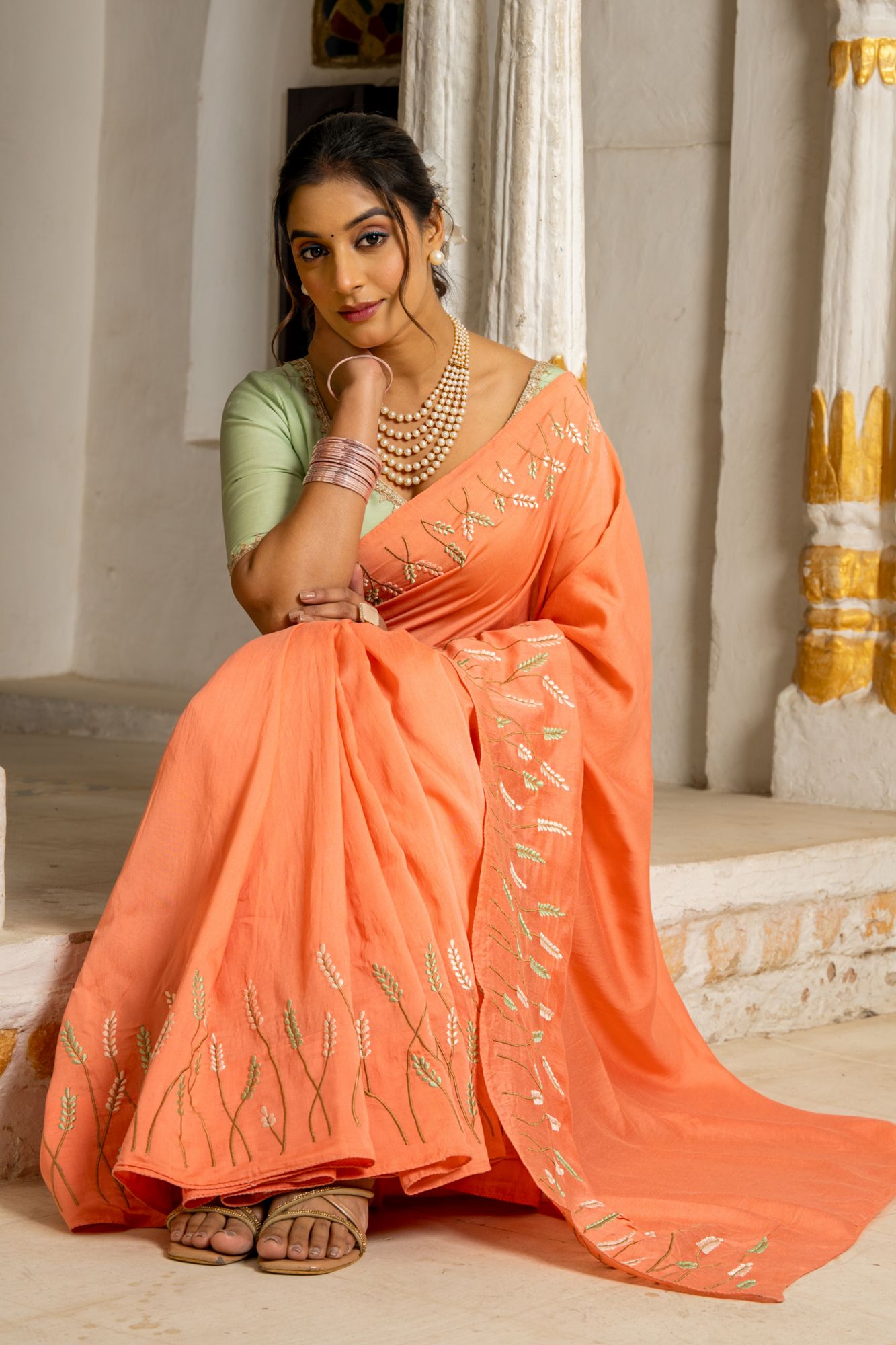 MAHIRA CHANDERI EMBROIDERY SAREE