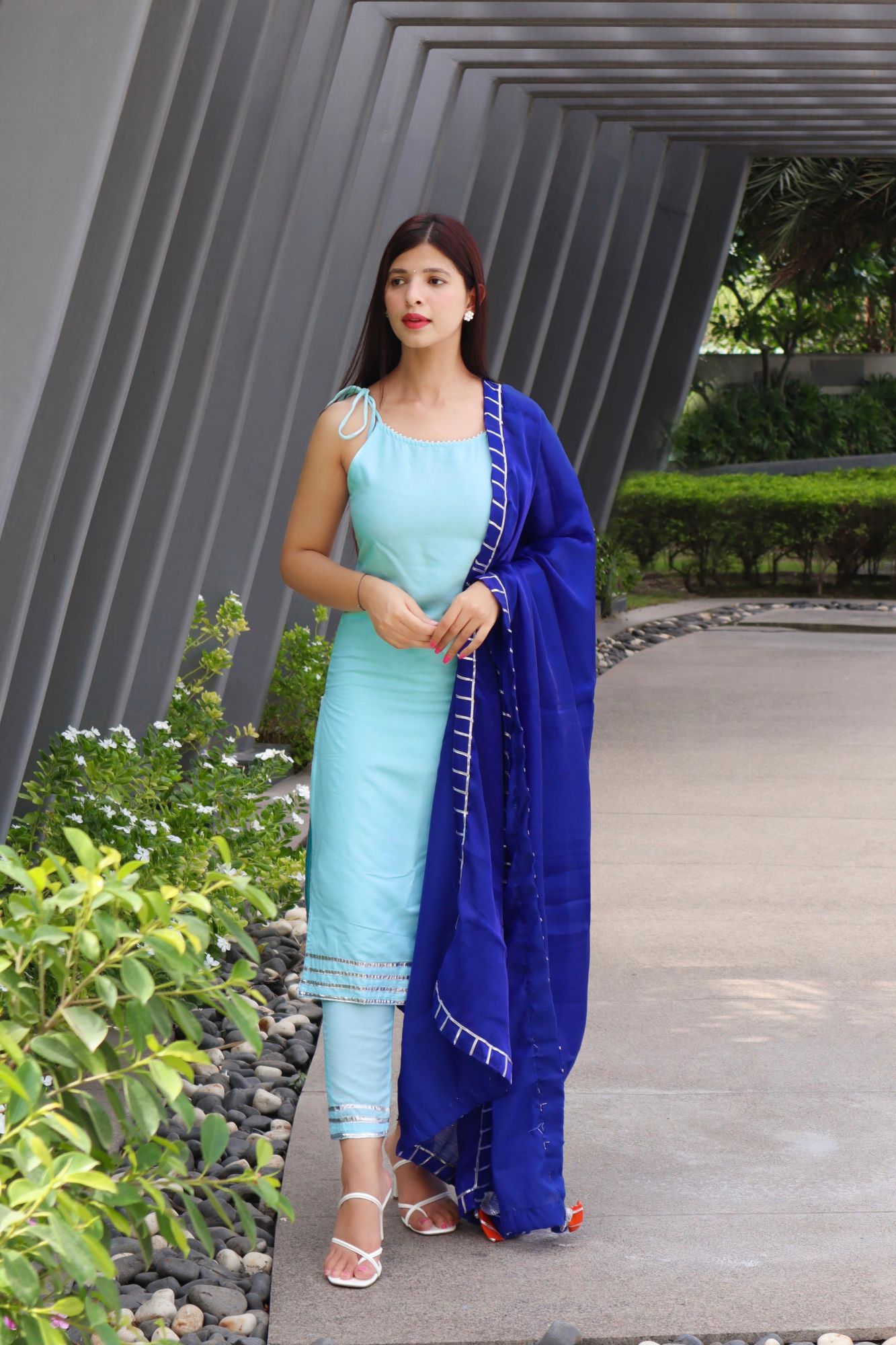 POWDER BLUE GOTA LACE KURTA SET