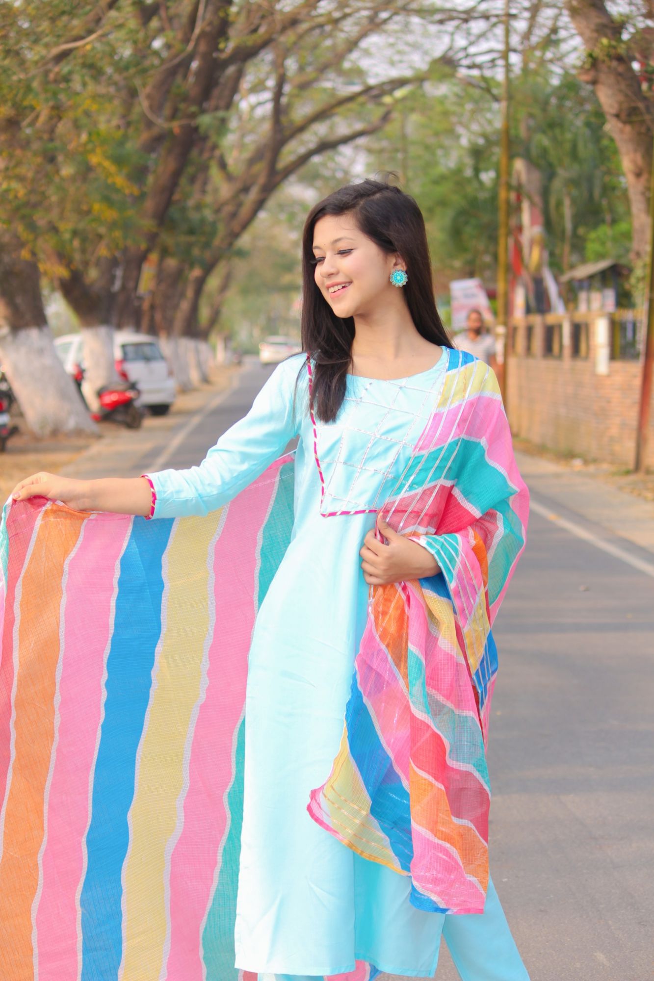 TURQUOISE BLUE KOTA DORIYA KURTA SET