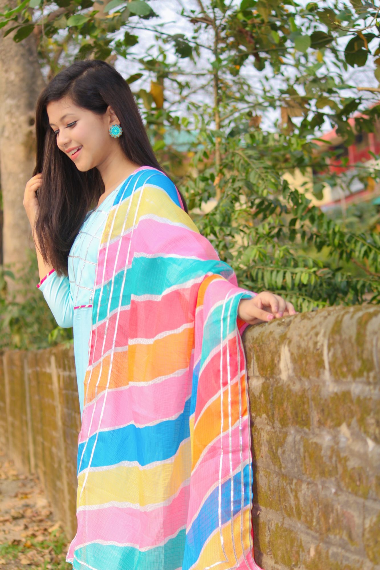 TURQUOISE BLUE KOTA DORIYA KURTA SET