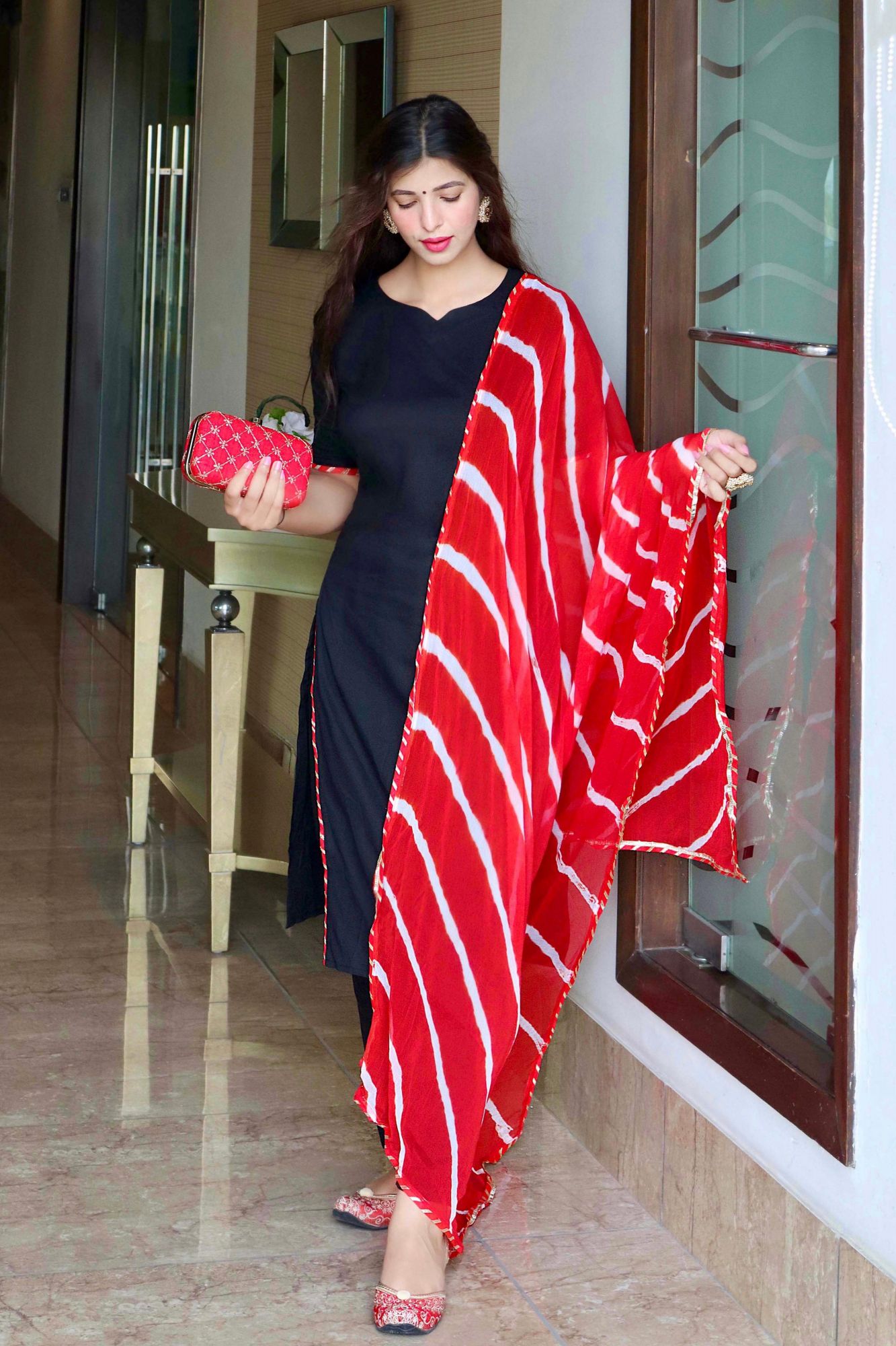 SLATE BLACK LEHERIYA KURTA SET