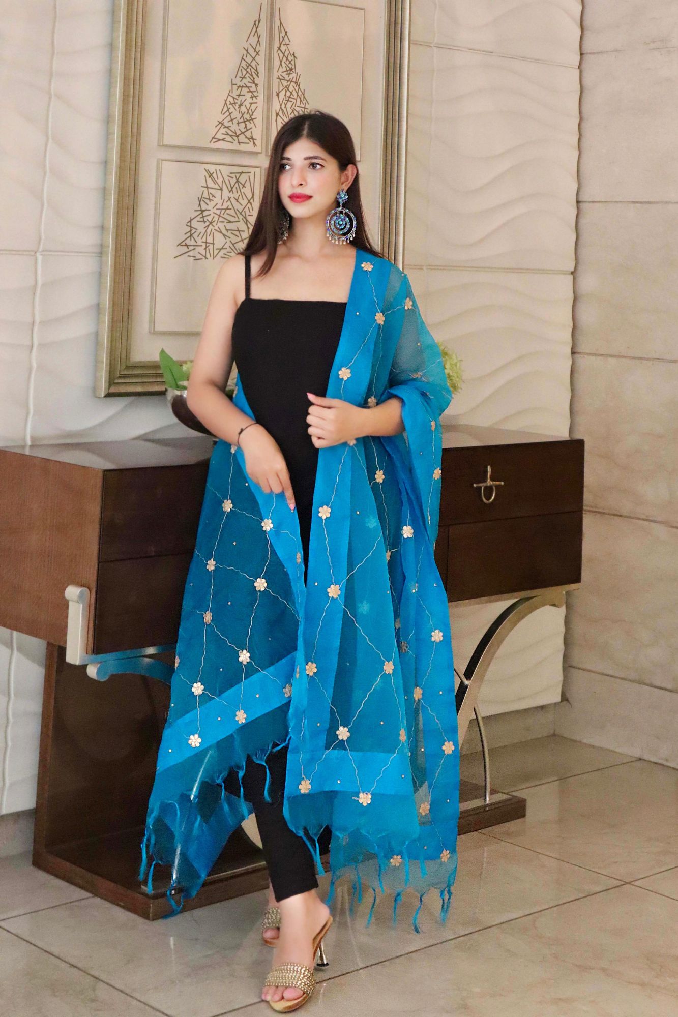 BLACK HANDWORKED ORGANZA KURTA SET