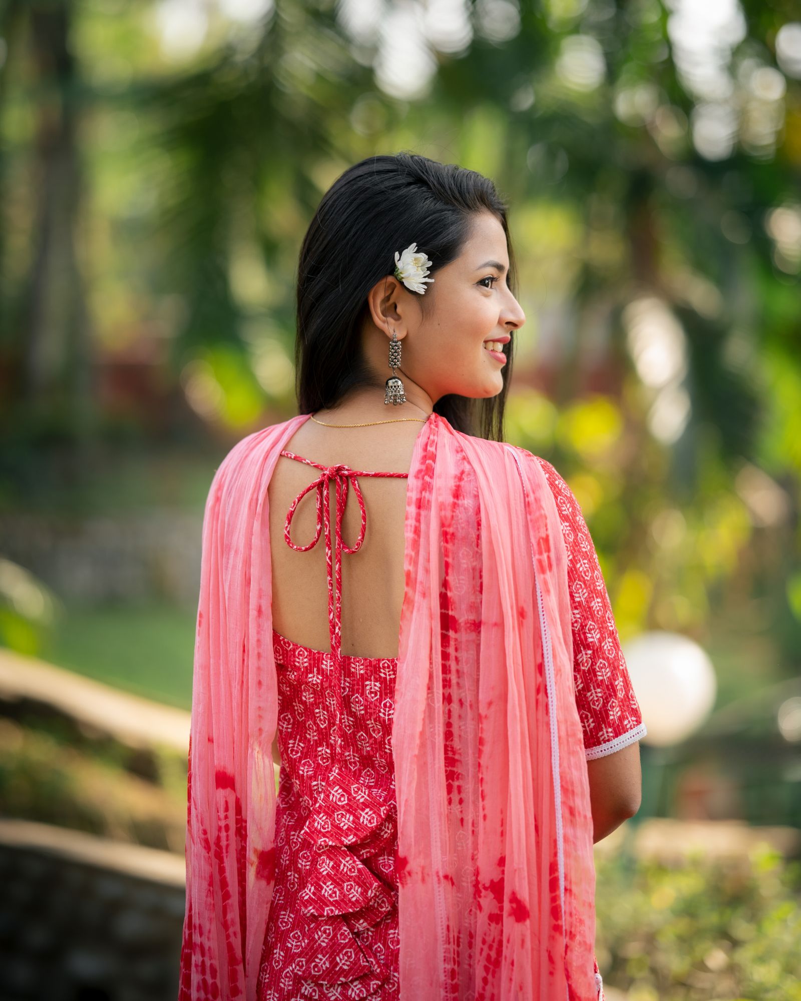 RED COTTON KANTHA KURTA SET