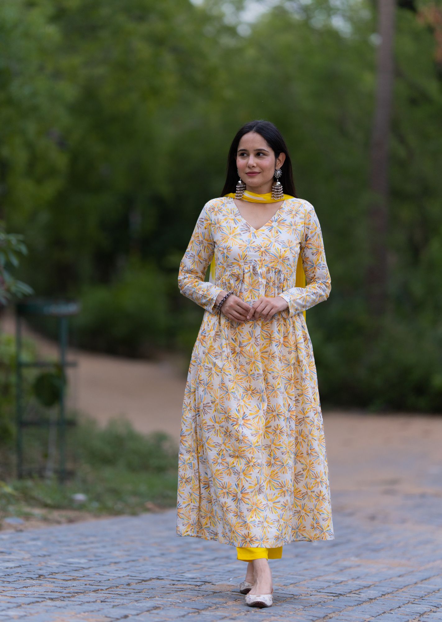 YELLOW COTTON FLORAL SUIT SET