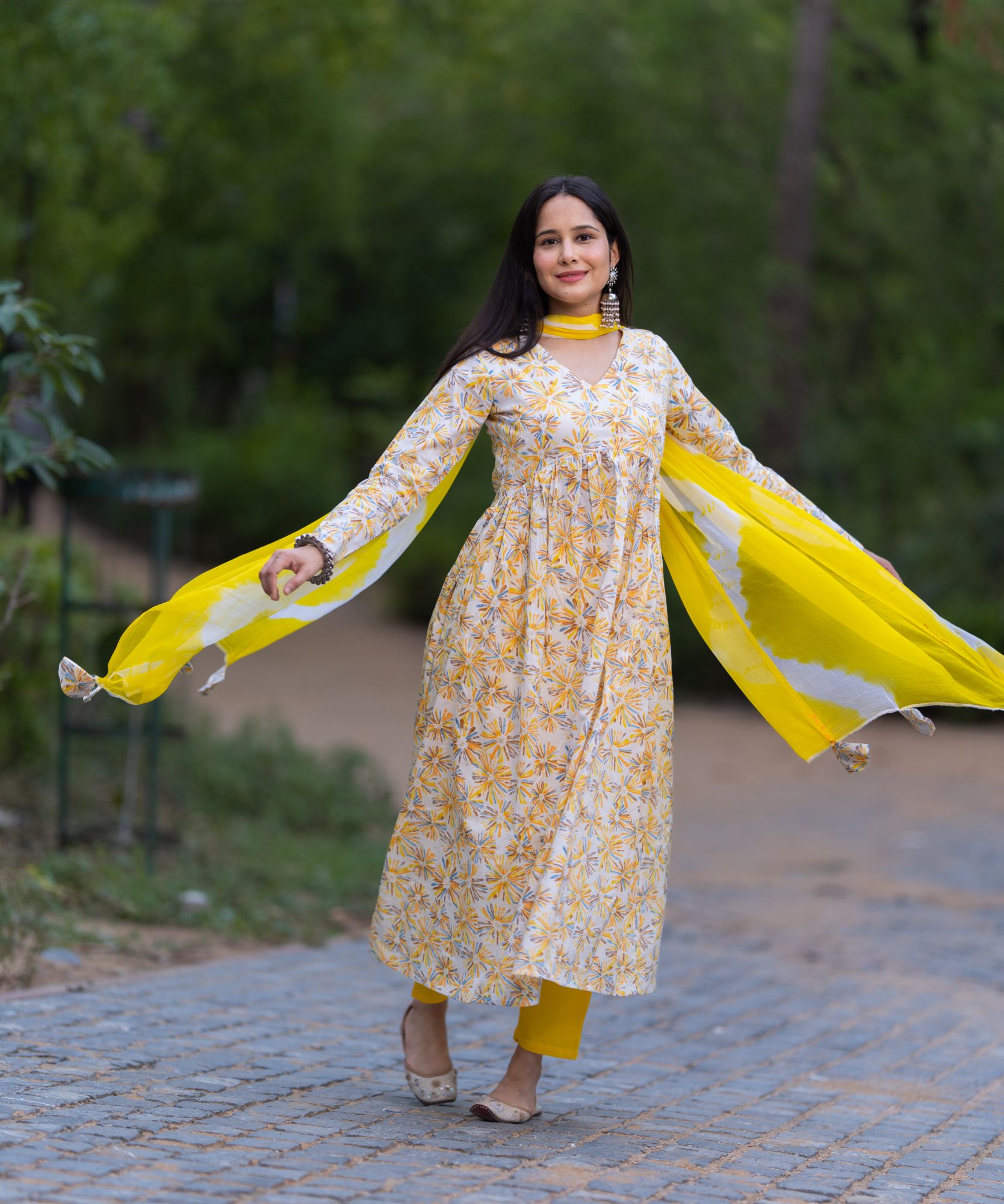 YELLOW COTTON FLORAL SUIT SET