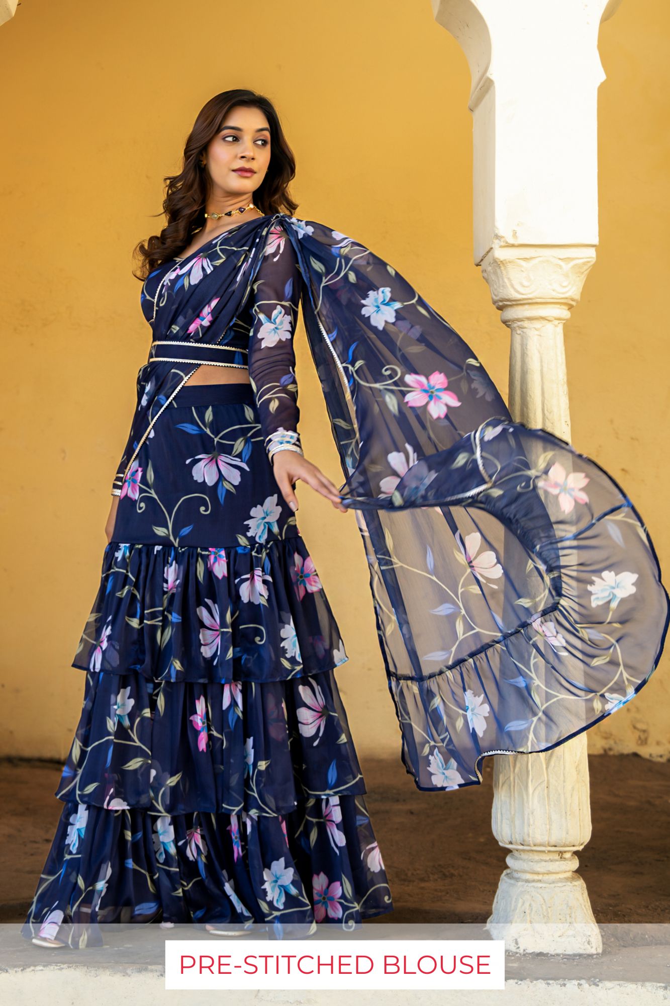 NEELAMIKA CHIFFON PRE-DRAPED SAREE