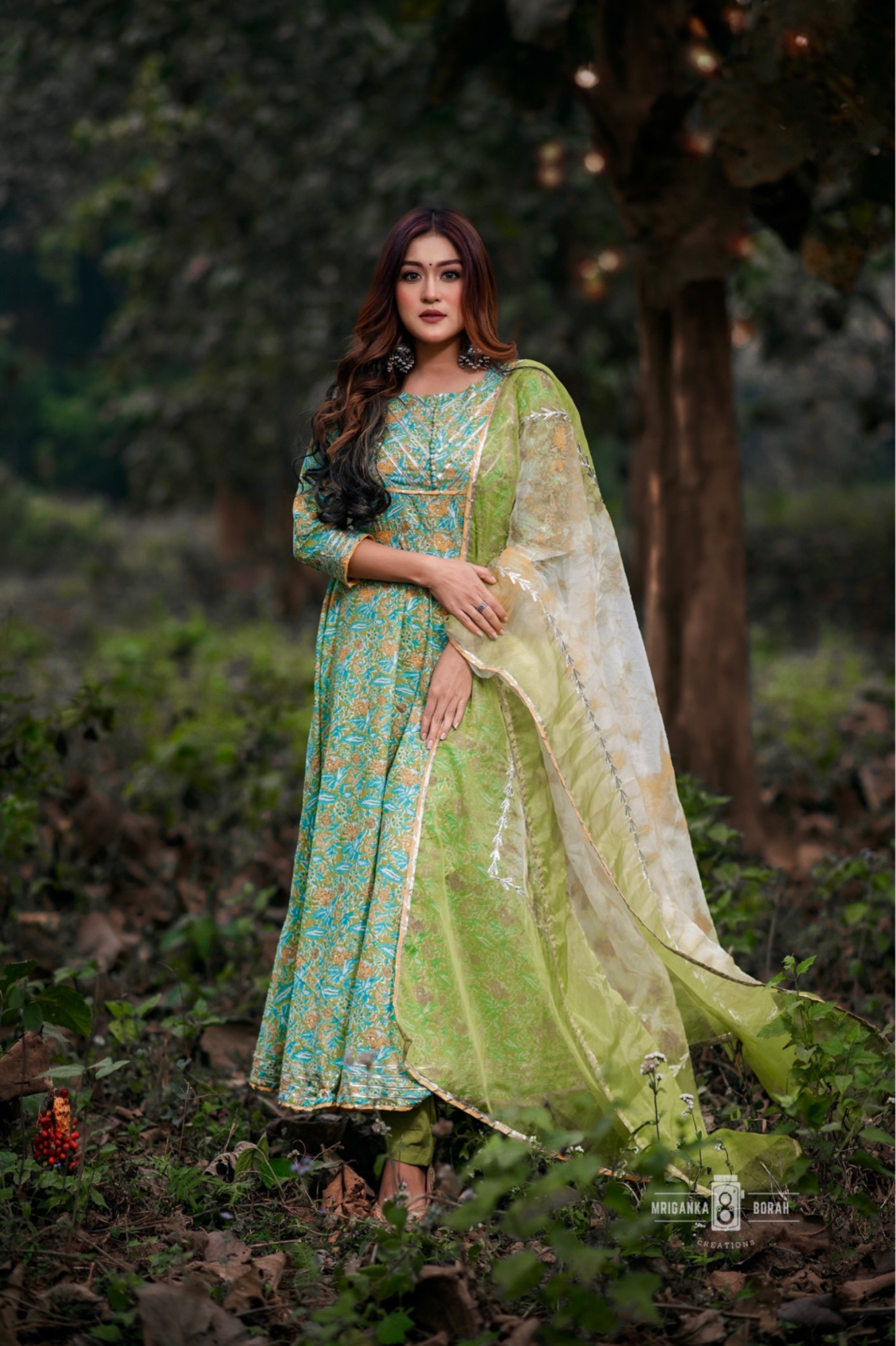 GREEN FLORAL GOTTA LACE SUIT SET