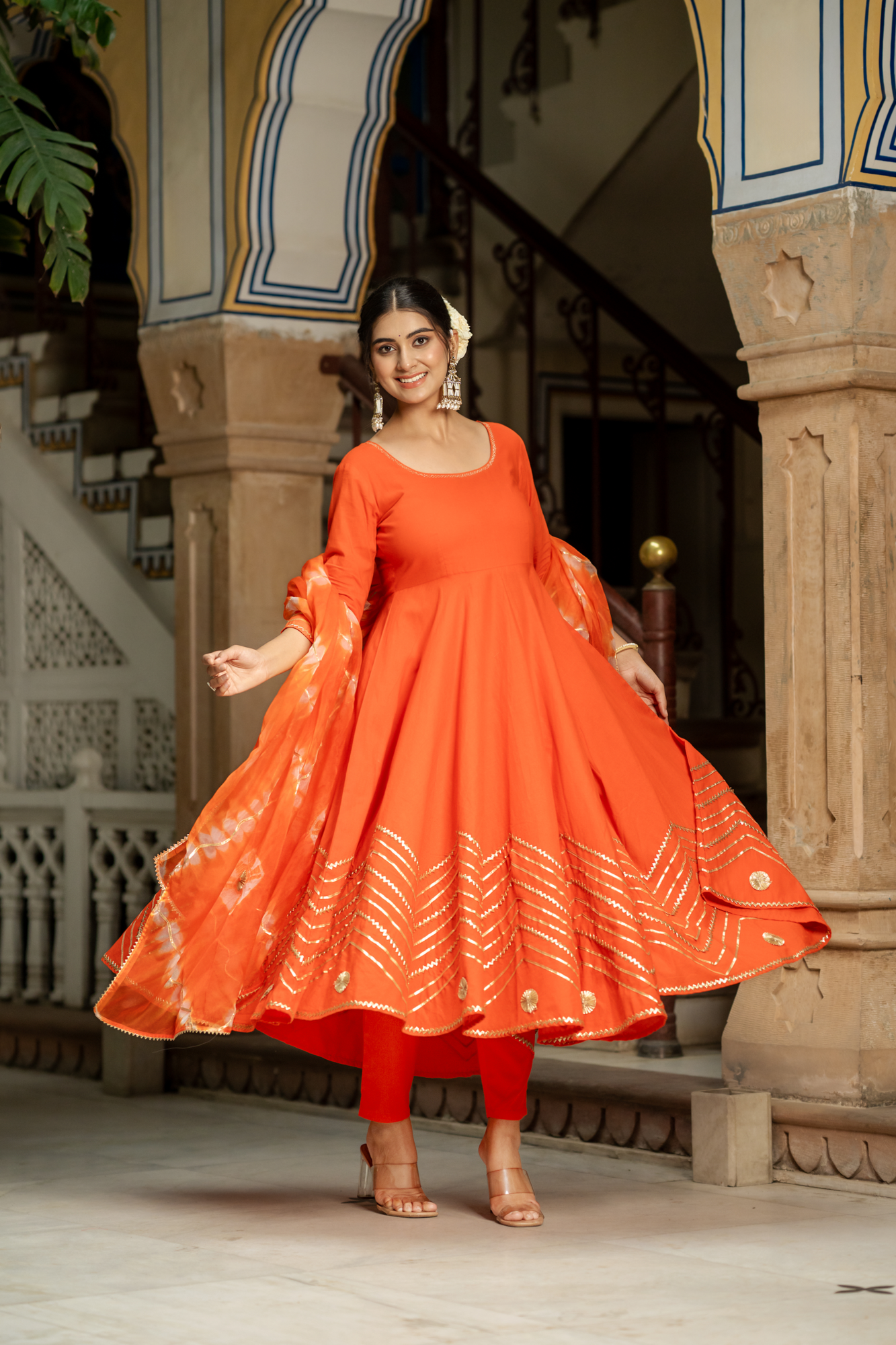 ORANGE AURA GOTA SUIT SET