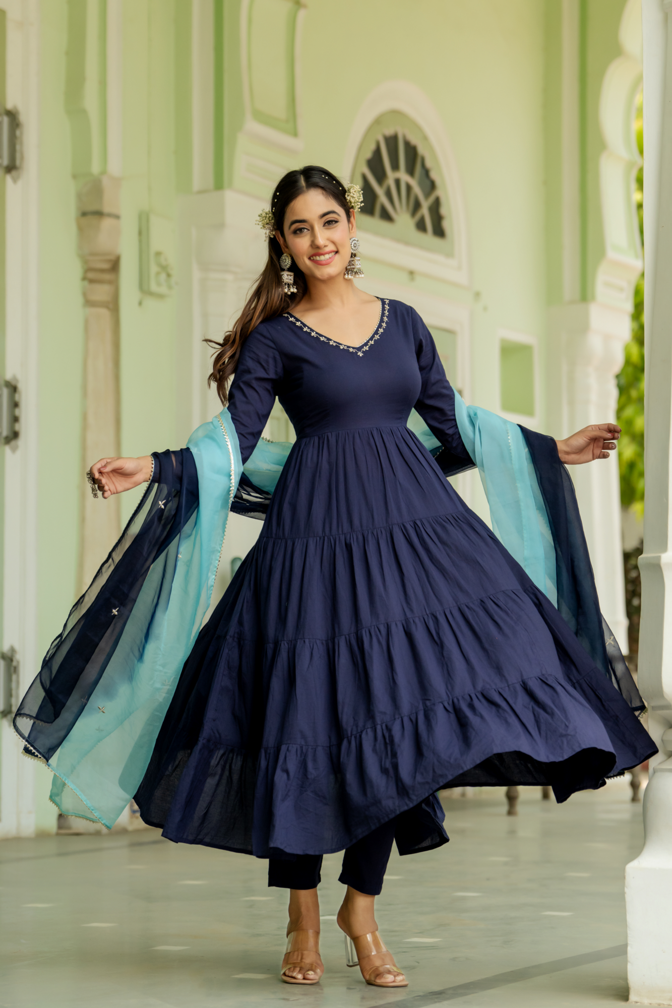 OPULENT NAVY GOTA ANARKALI SET