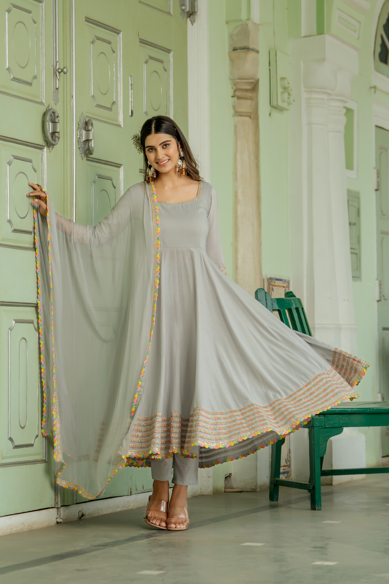 CELESTIAL GREY ANARKALI SET