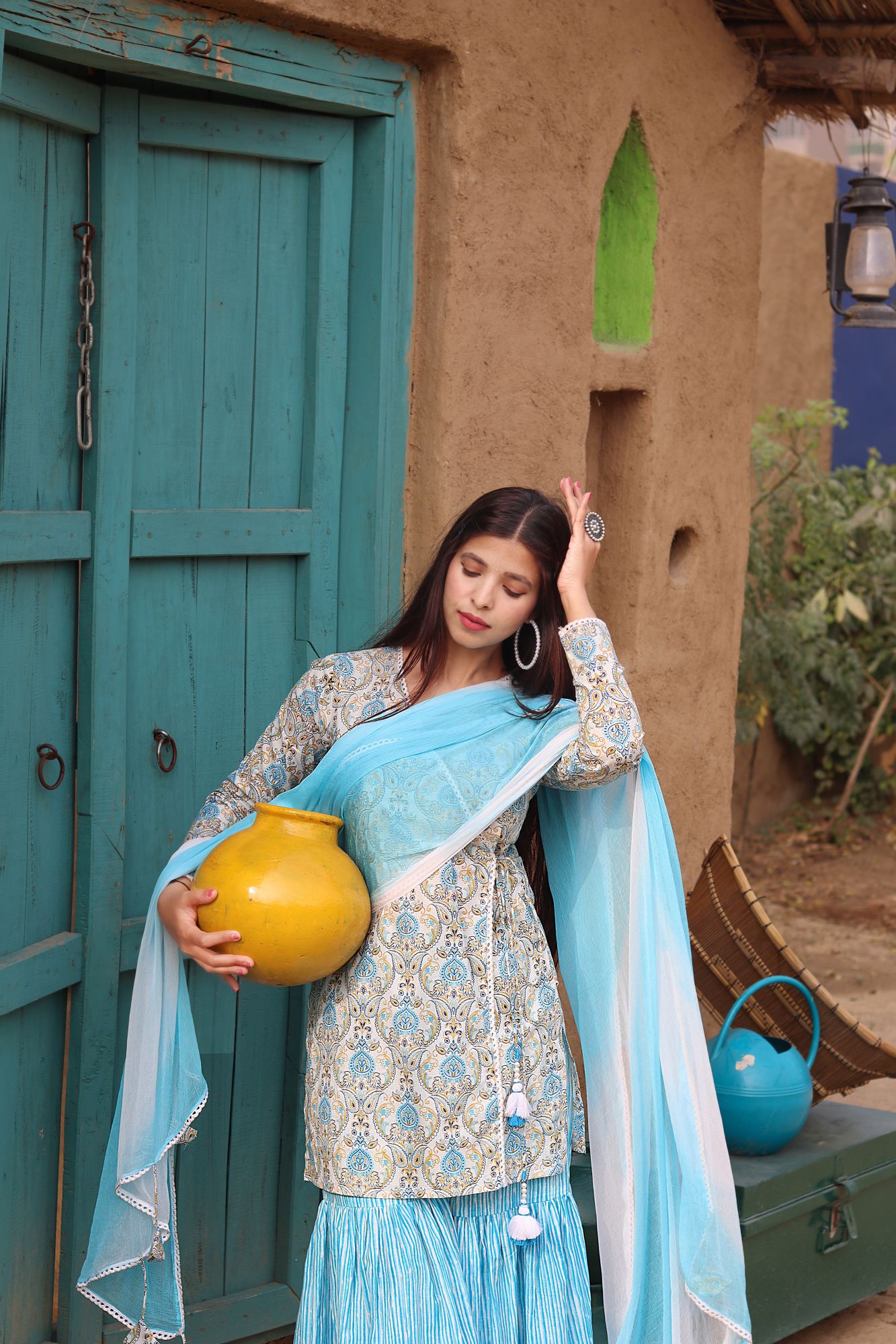 POWDER BLUE ANGRAKHA-SHARARA SET