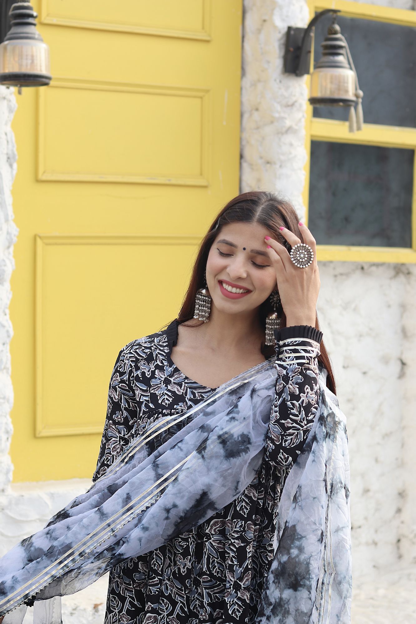 BLACK HAND BLOCK GOTA SUIT SET