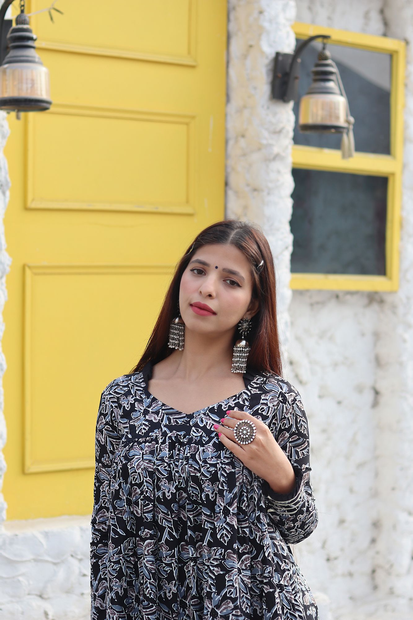 BLACK HAND BLOCK GOTA SUIT SET