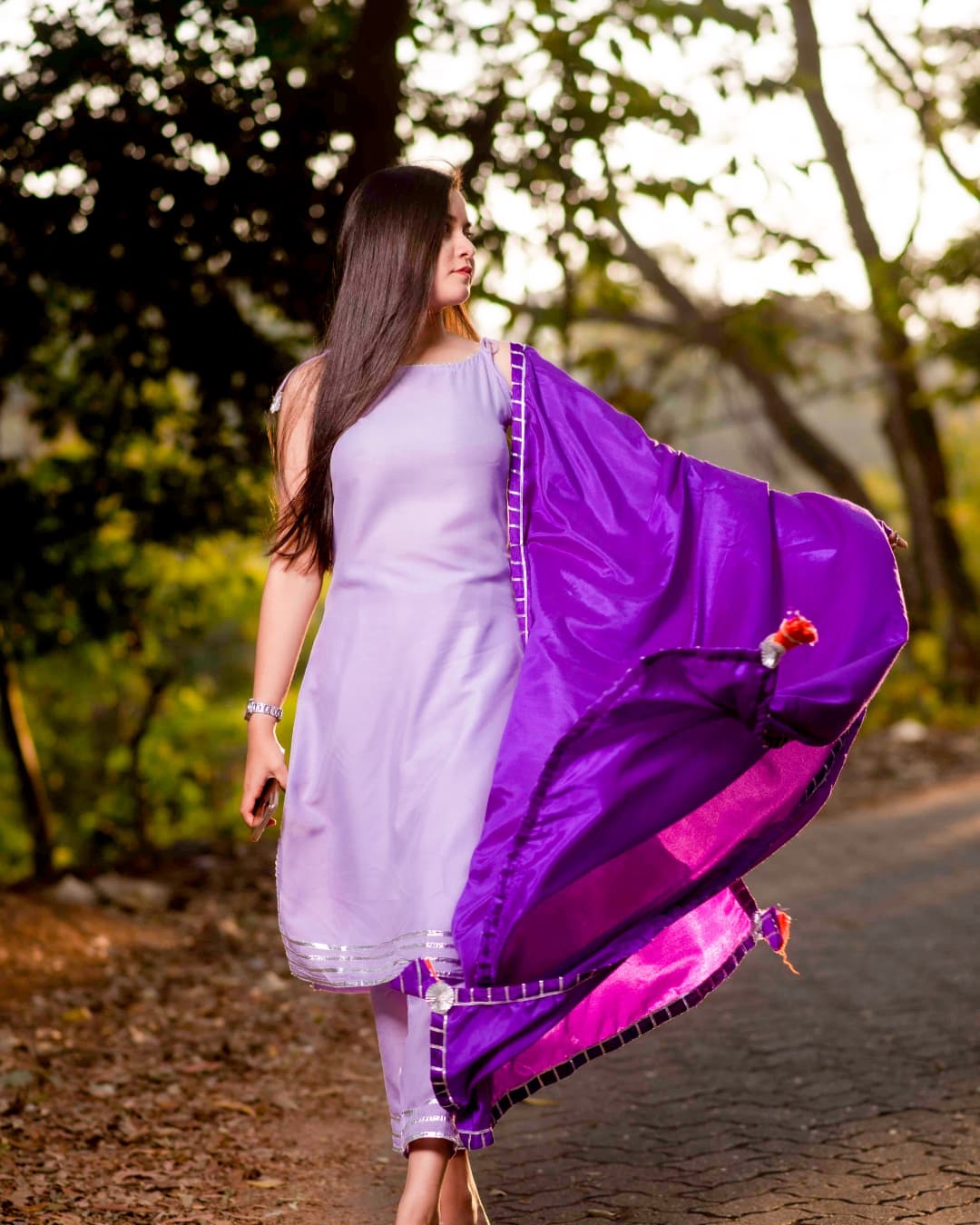 LILAC GOTA LACE KURTA SET