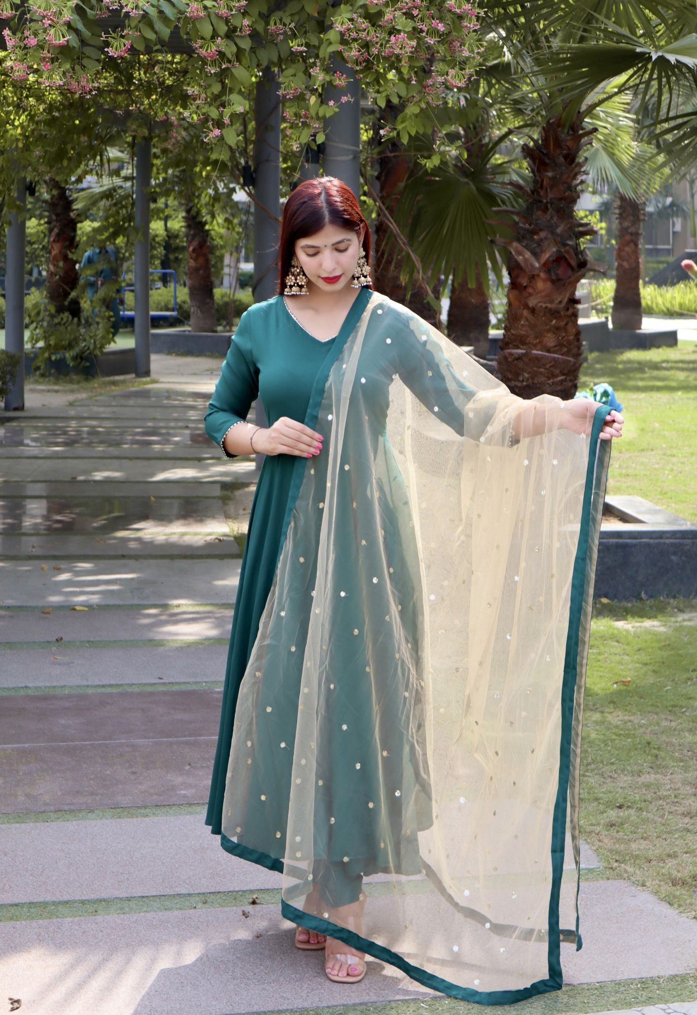 OLIVE SEQUINED FLARED SUIT SET