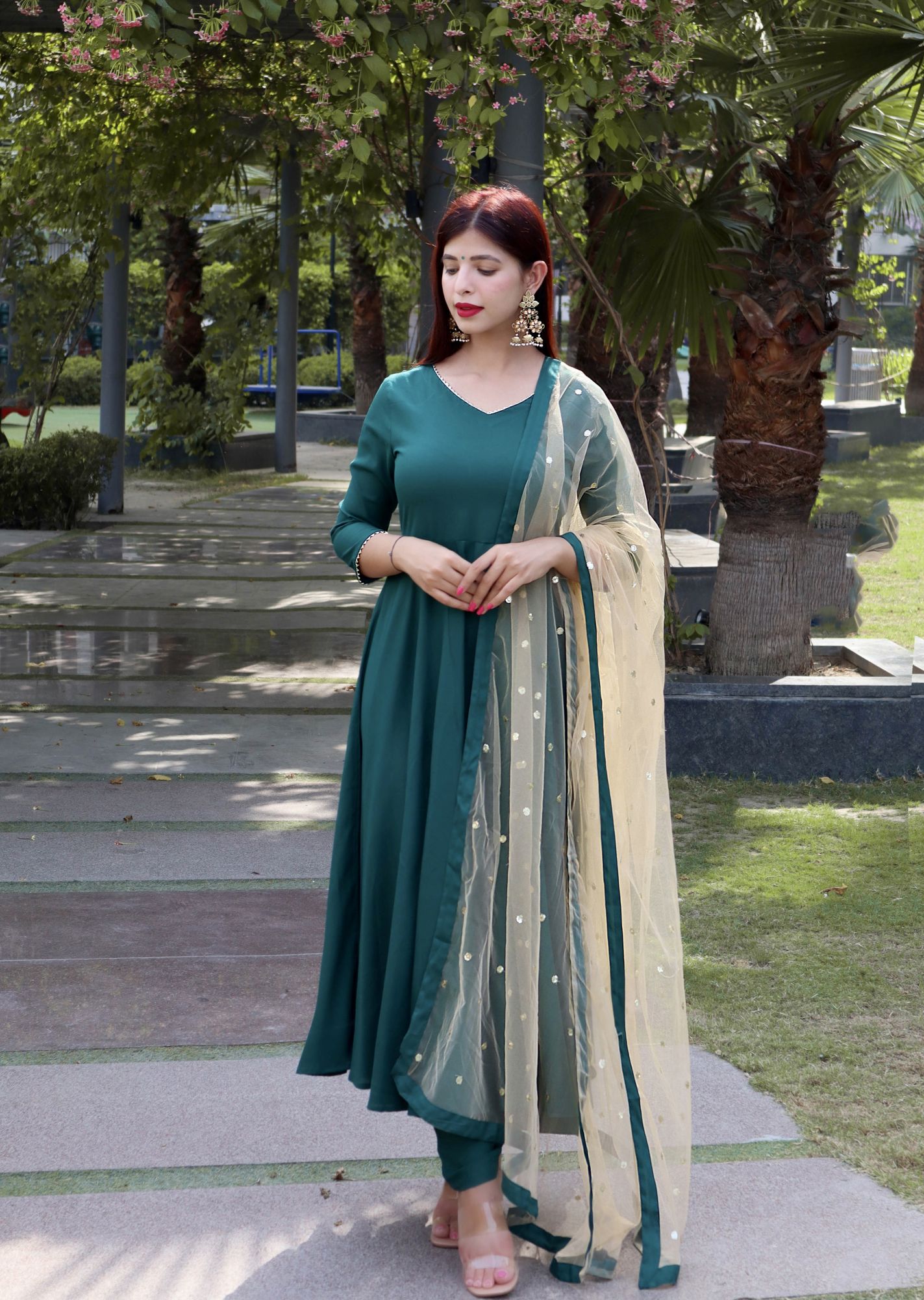 OLIVE SEQUINED FLARED SUIT SET