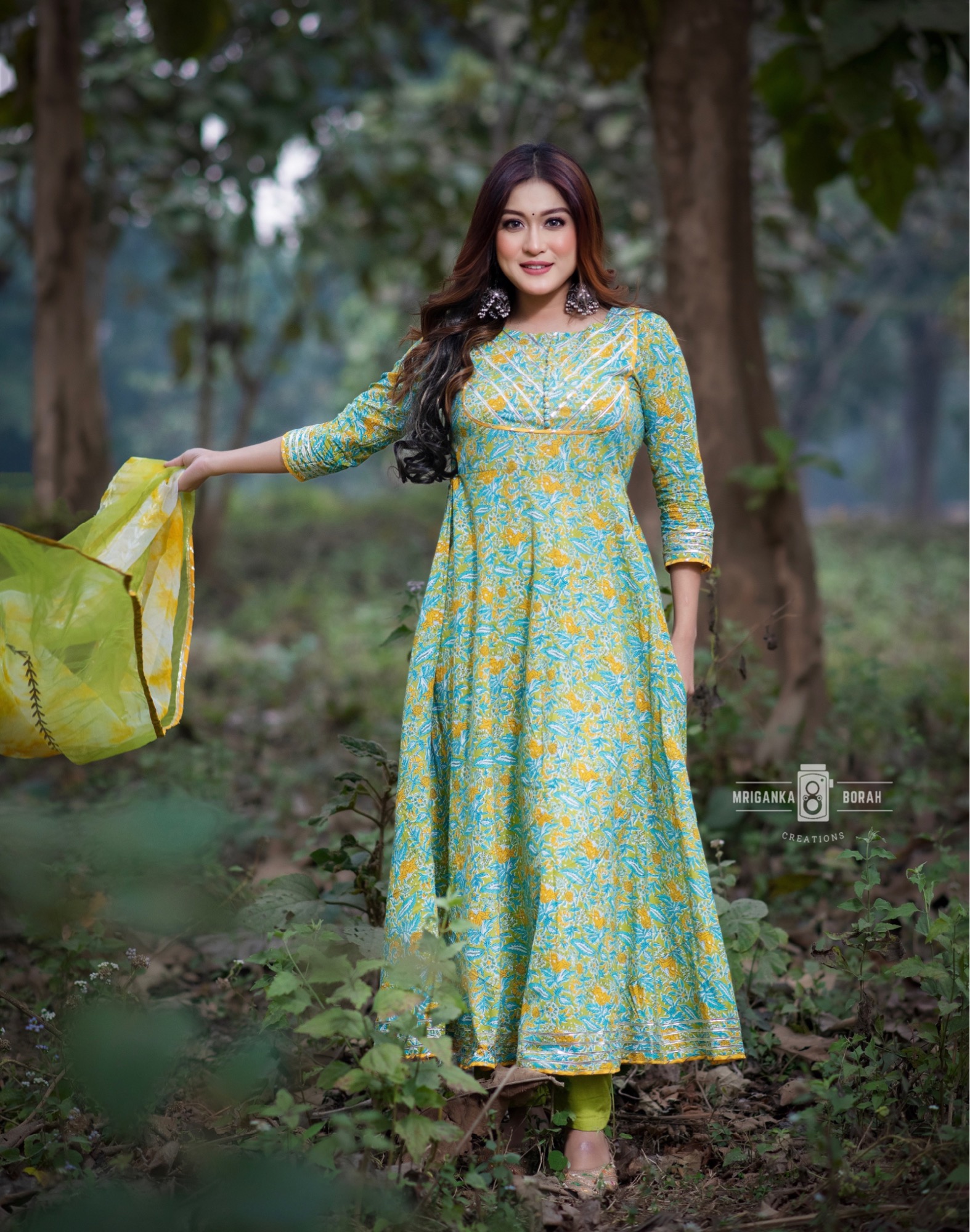 GREEN FLORAL GOTTA LACE SUIT SET