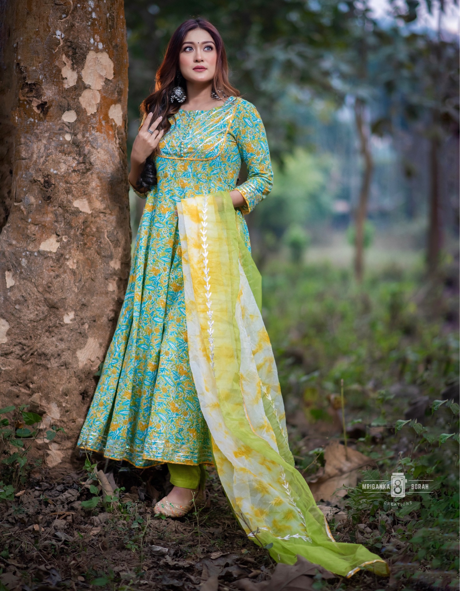 GREEN FLORAL GOTTA LACE SUIT SET