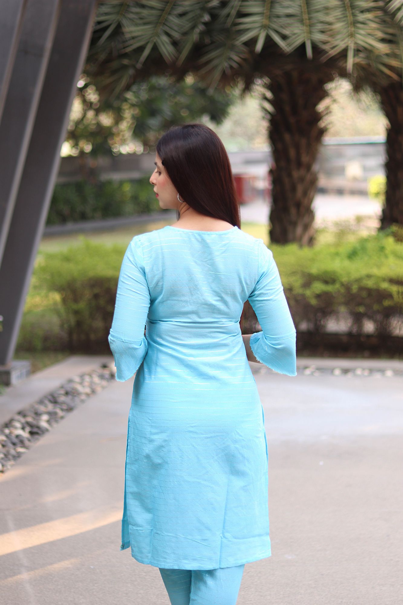 Aqua blue Zari embroidered kurta set