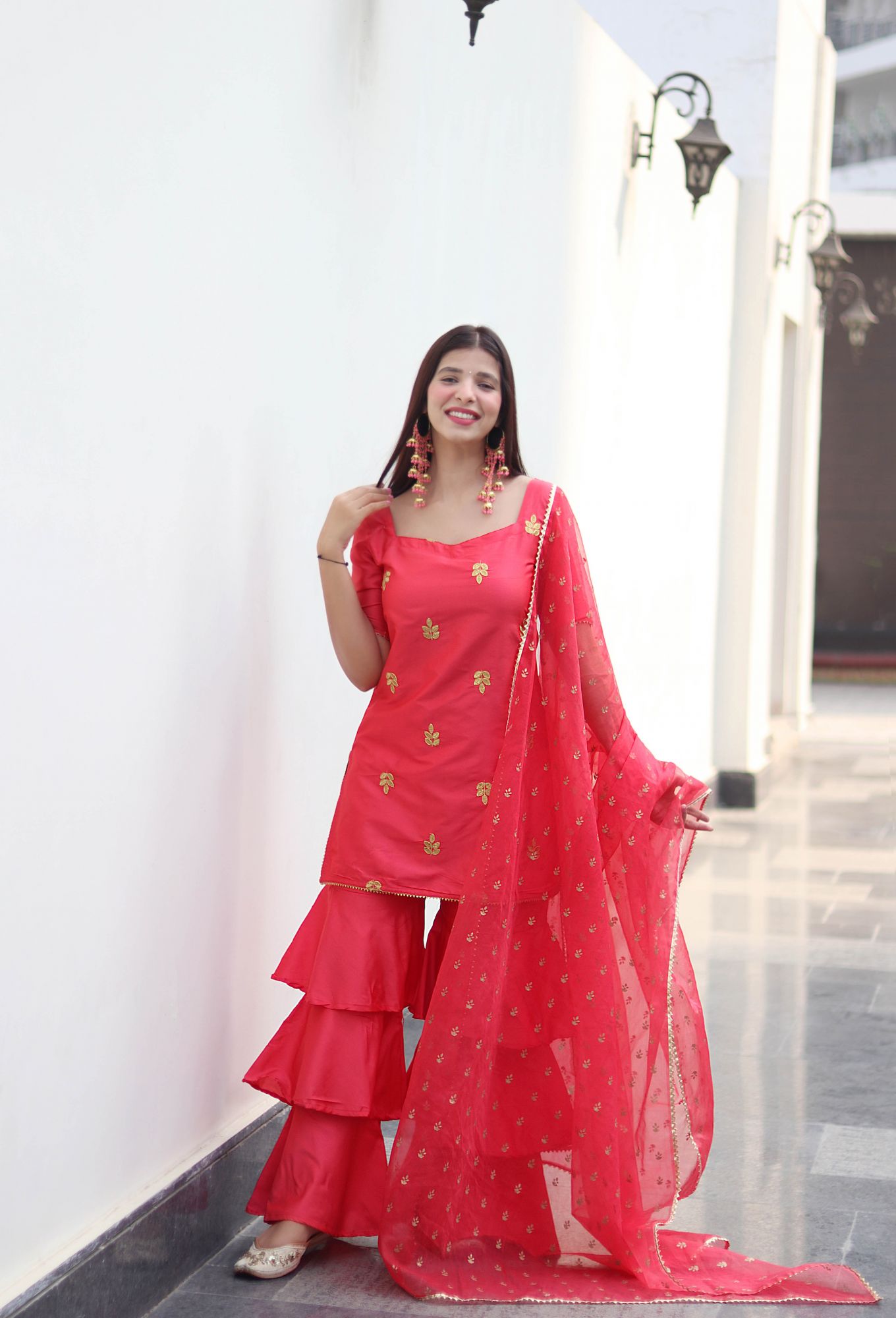 SPARKLING SILK EMBROIDERED SHARARA SET