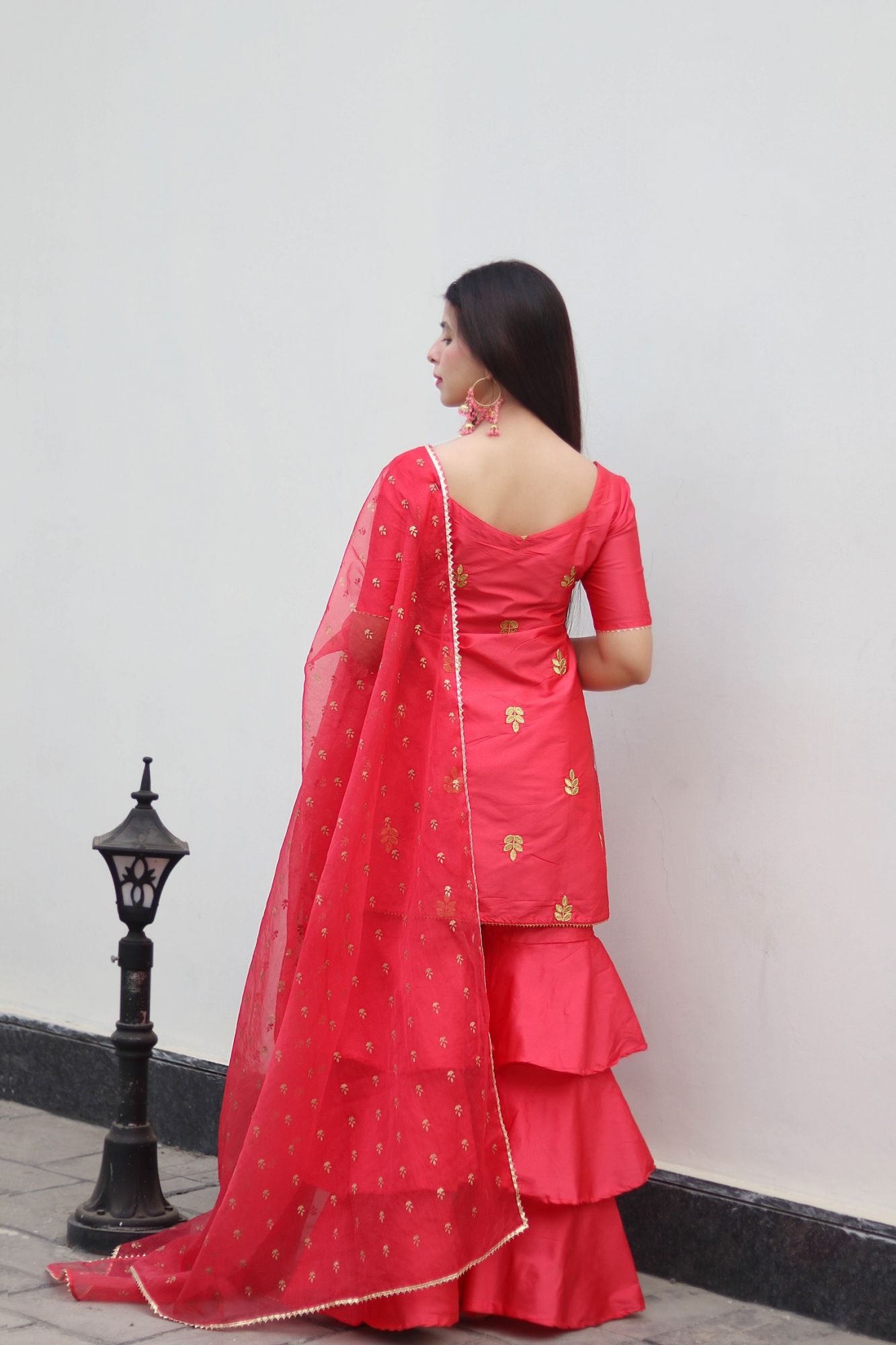 SPARKLING SILK EMBROIDERED SHARARA SET