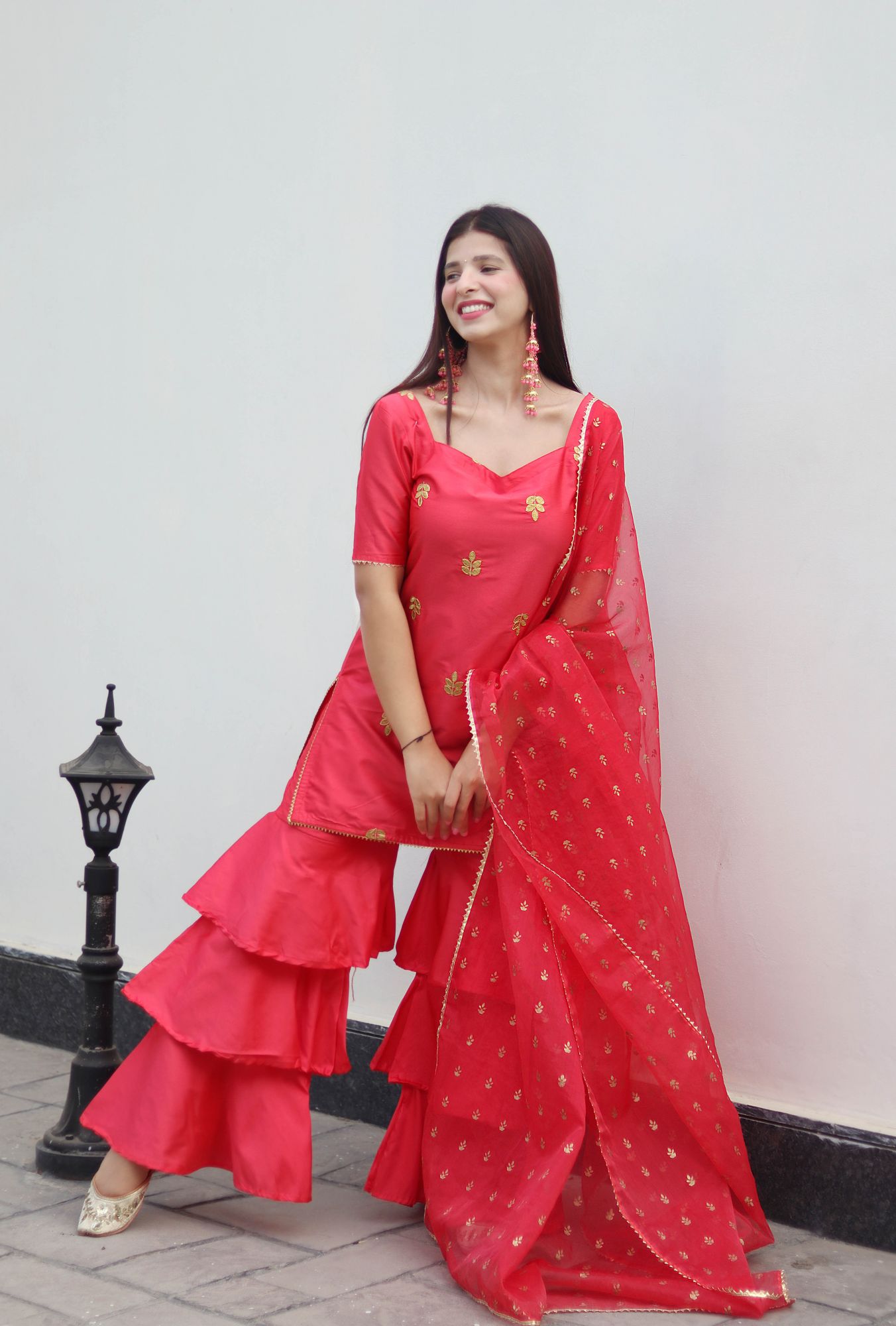 SPARKLING SILK EMBROIDERED SHARARA SET