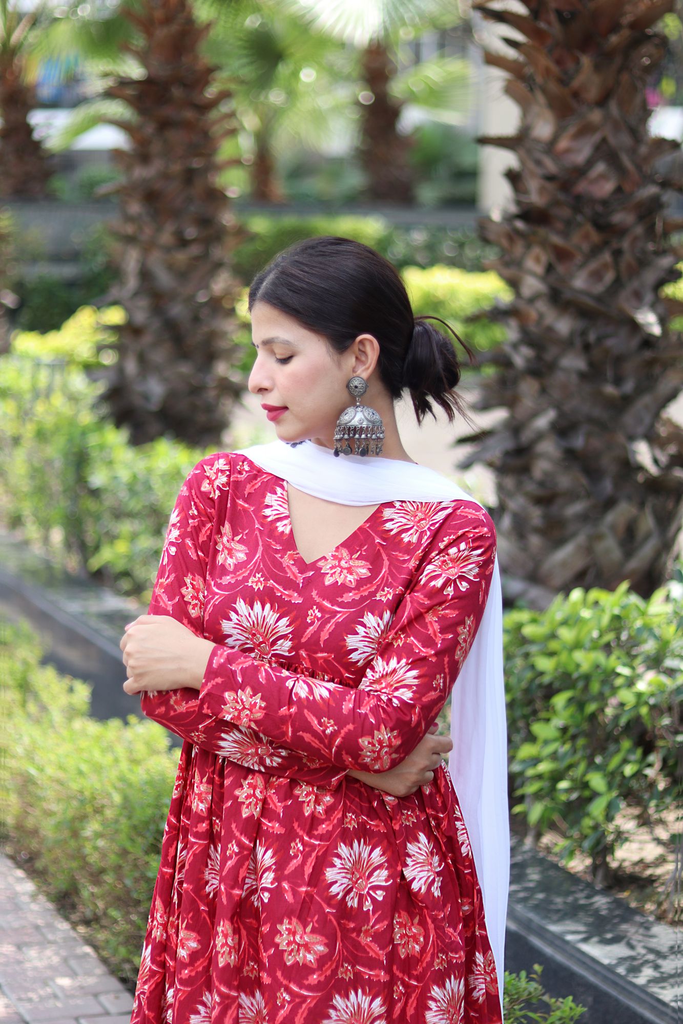 RED COTTON FLORAL SUIT SET