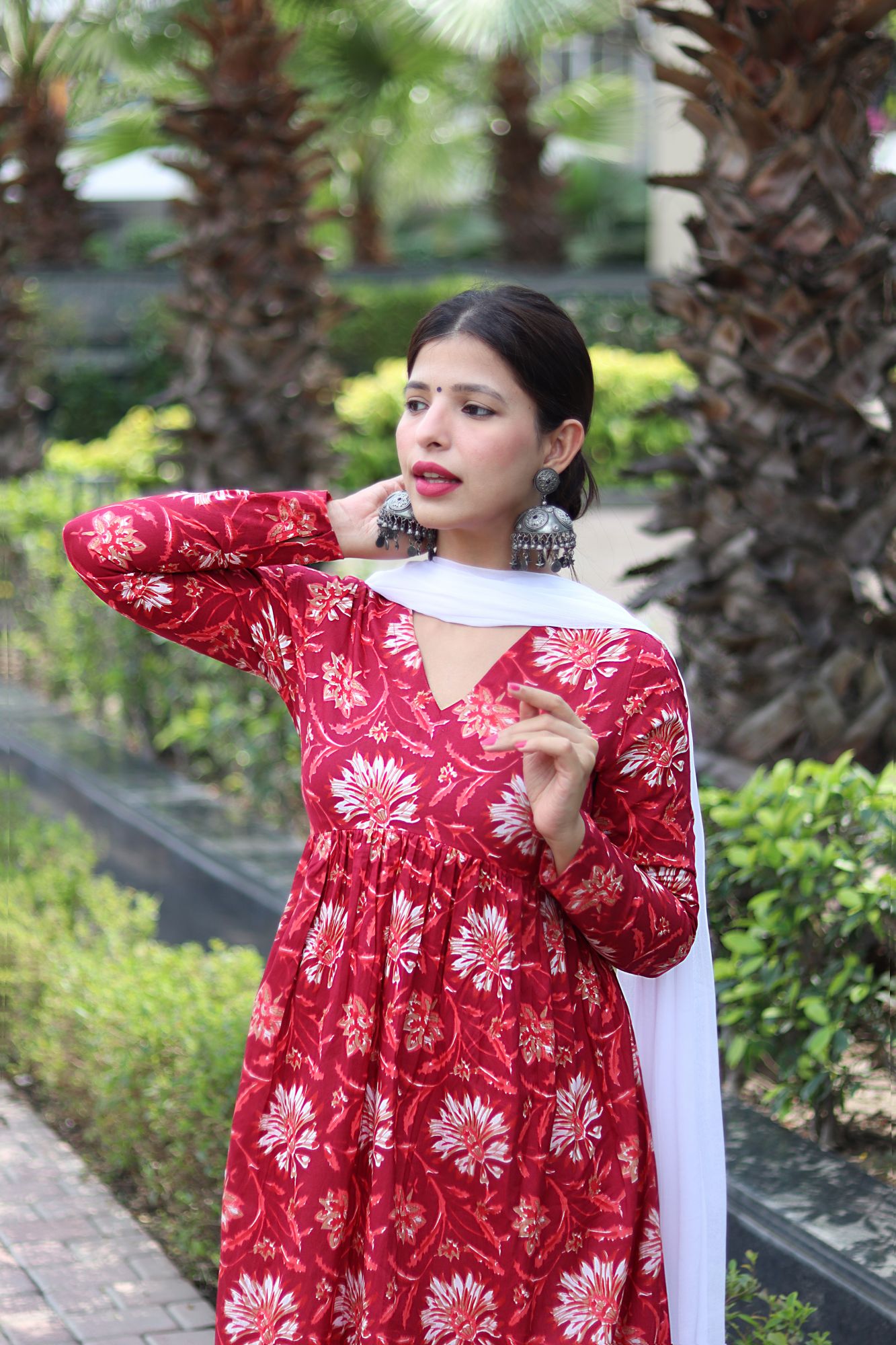 RED COTTON FLORAL SUIT SET